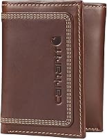 Carhartt Men's Rugged Leather Triple Stitch Wallet - Durable Bifold with Removable Passcase & ID Windows