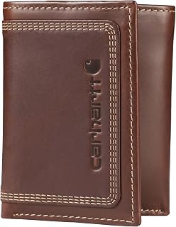 Carhartt Men's Rugged Leather Triple Stitch Wallet - Durable Bifold with Removable Passcase & ID Windows