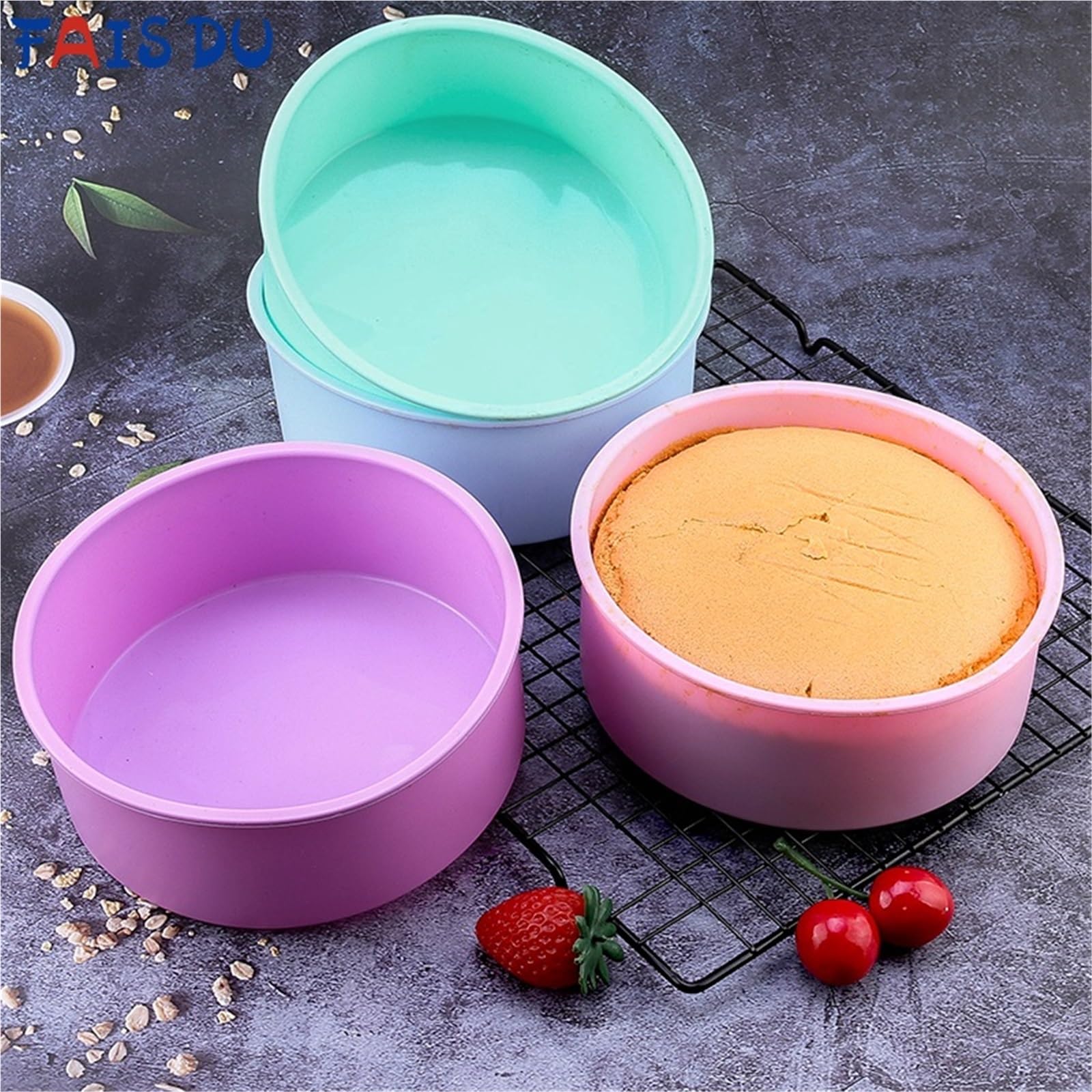 2 moldes redondos de silicona antiadherentes for hornear pasteles, fondant, cilíndricos, for repostería, utensilios cocina Para Hornear Pasteles Y Pan(Purple,10 inch)