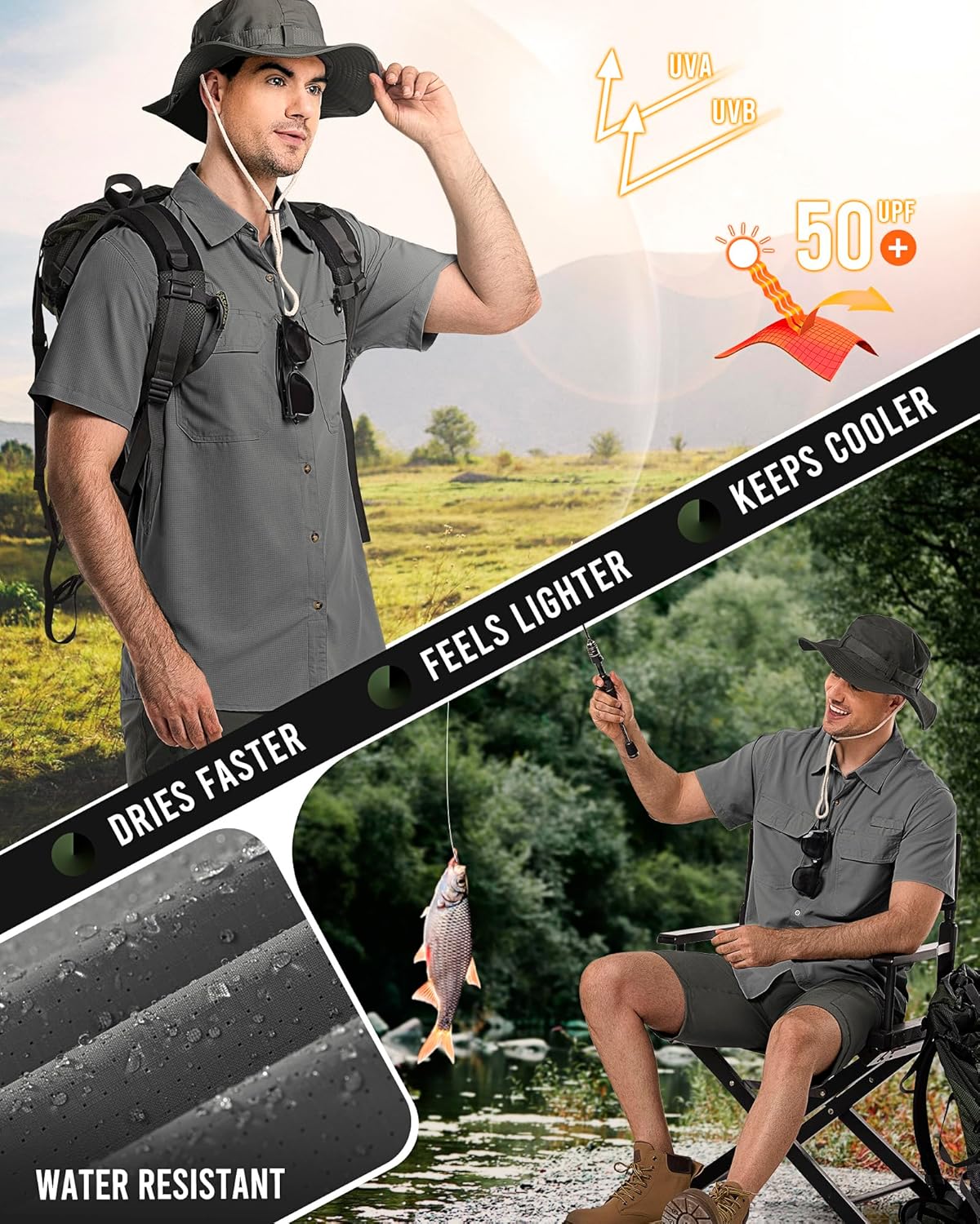 33,000ft Men's UPF 50+ UV Short Sleeve Hiking Fishing Shirt Quick Dry Cooling PFG Sun Protection Shirt for Travel Safari - Image 2