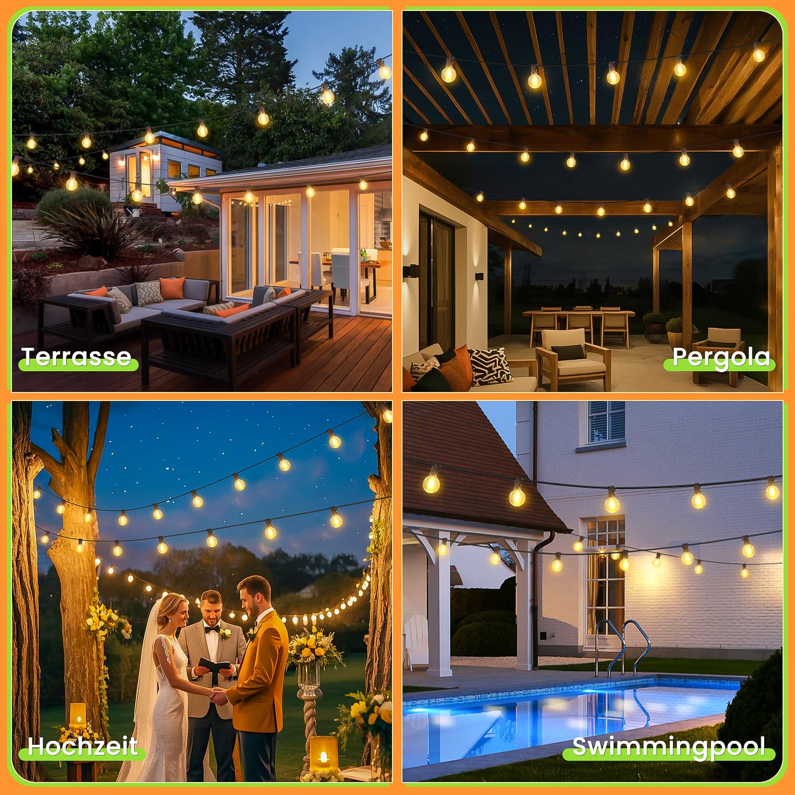 Solar Lichterkette Aussen Wasserfest 15M - LED Solarlichterkette Außen 20+1 G40 Glühbirnen Dimmbar mit Fernbedienung 8 Modi für Outdoor Garten Balkon Party Terrasse Camping