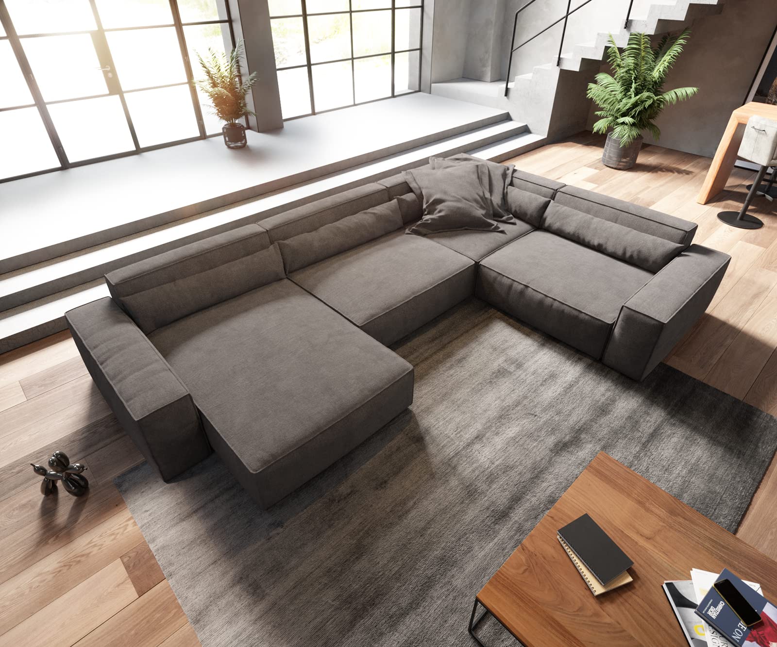 INLENDISH Roset Velvet 8 Seater U-Shape Sofa | Comfortable Living Room | Luxurious Sofa - Dark Grey 2