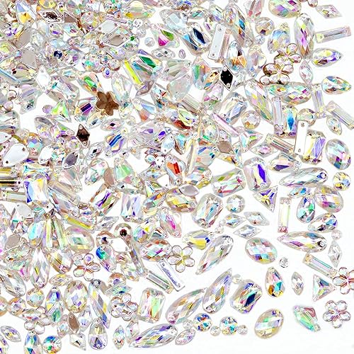 Miniatura 7 de 500 gemas acrílicas para coser con parte trasera plana, formas mixtas de cristal, para coser en ropa, cuentas para coser (cristal AB)