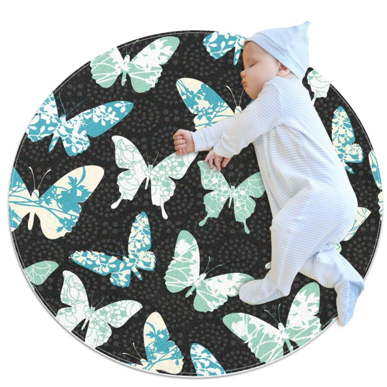 Tapis de salle de bain rond 1m motif fruits tropicaux et camomille antidérapant