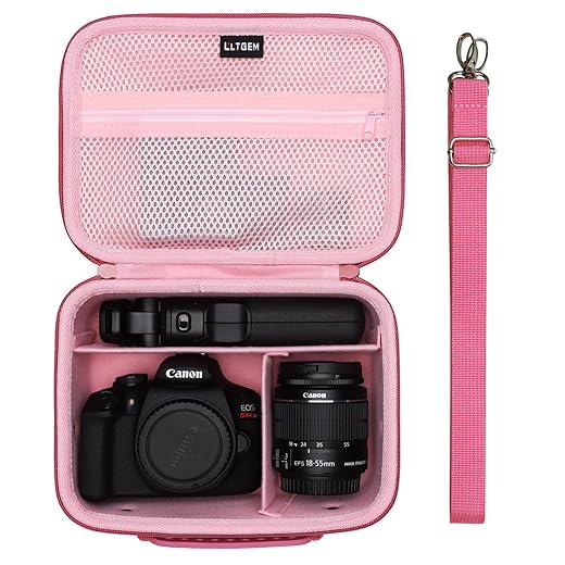 Camera Case Compatible with Canon EOS Rebel T7/R50/R6 Mark II/R100/R50 V/T6/R8/R10/R5 Mark II/RP/R7/5D Mark IV/SL3/R5/T100 DSLR Camera, Len and Tripod with 4 Dividers and Shoulder Strap, Magenta+Pink