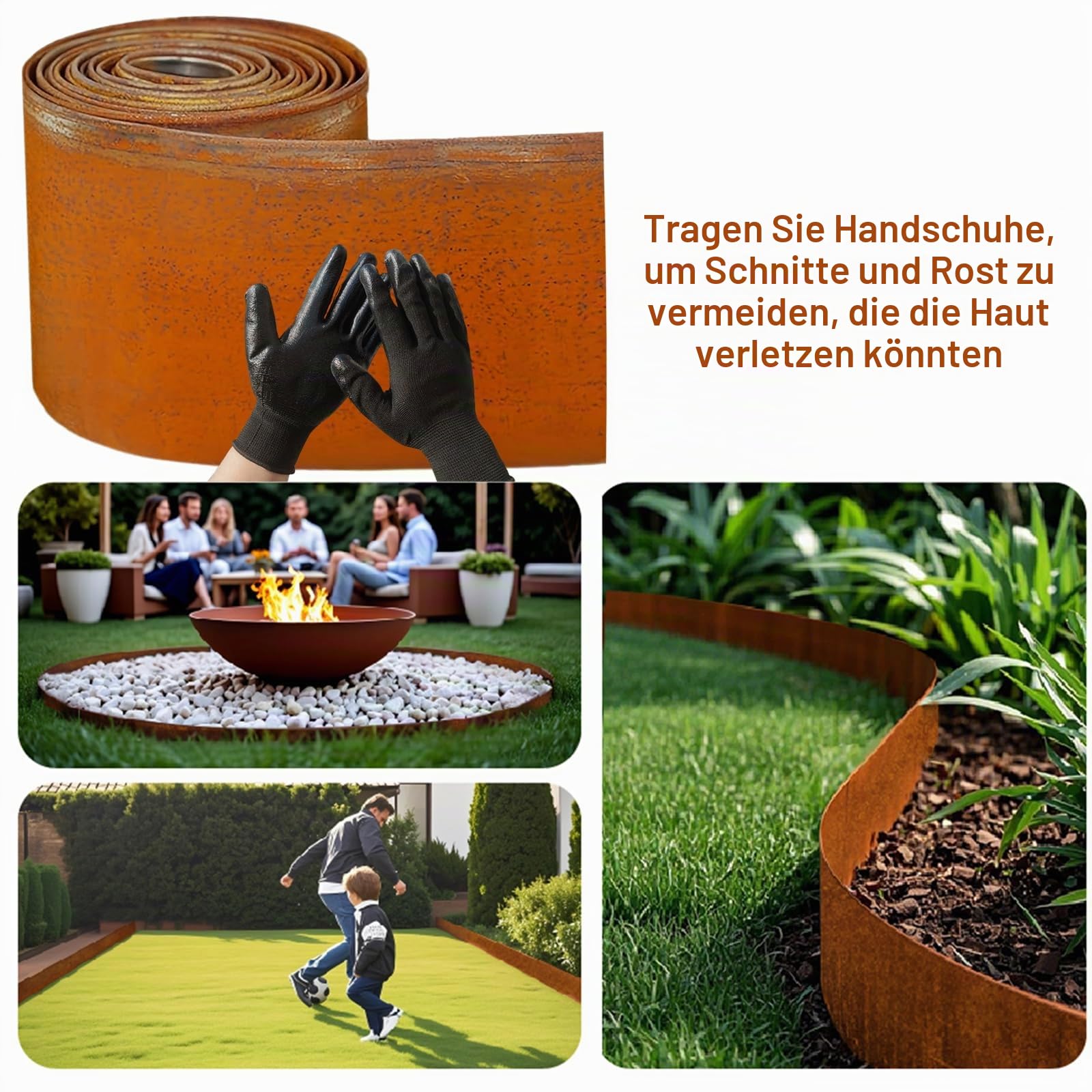 10m x 14.5cm hoch Rasenkante aus Metall,Cortenstahl Rasenkante Rostoptik,Beetumrandung für DIY Lawn,Mähkante Beeteinfassung mit 1 Paar Handschuhe,Rasenkante verzinkt Metall für Garten