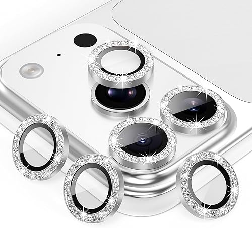 Miniatura 63 de AGVEE 3+3 6 Pack para iPhone 12 Pro Max de 6.7" Protector de lente de cámara, anillo metálico Bling Diamond y Bling Glitter, película de cubierta de