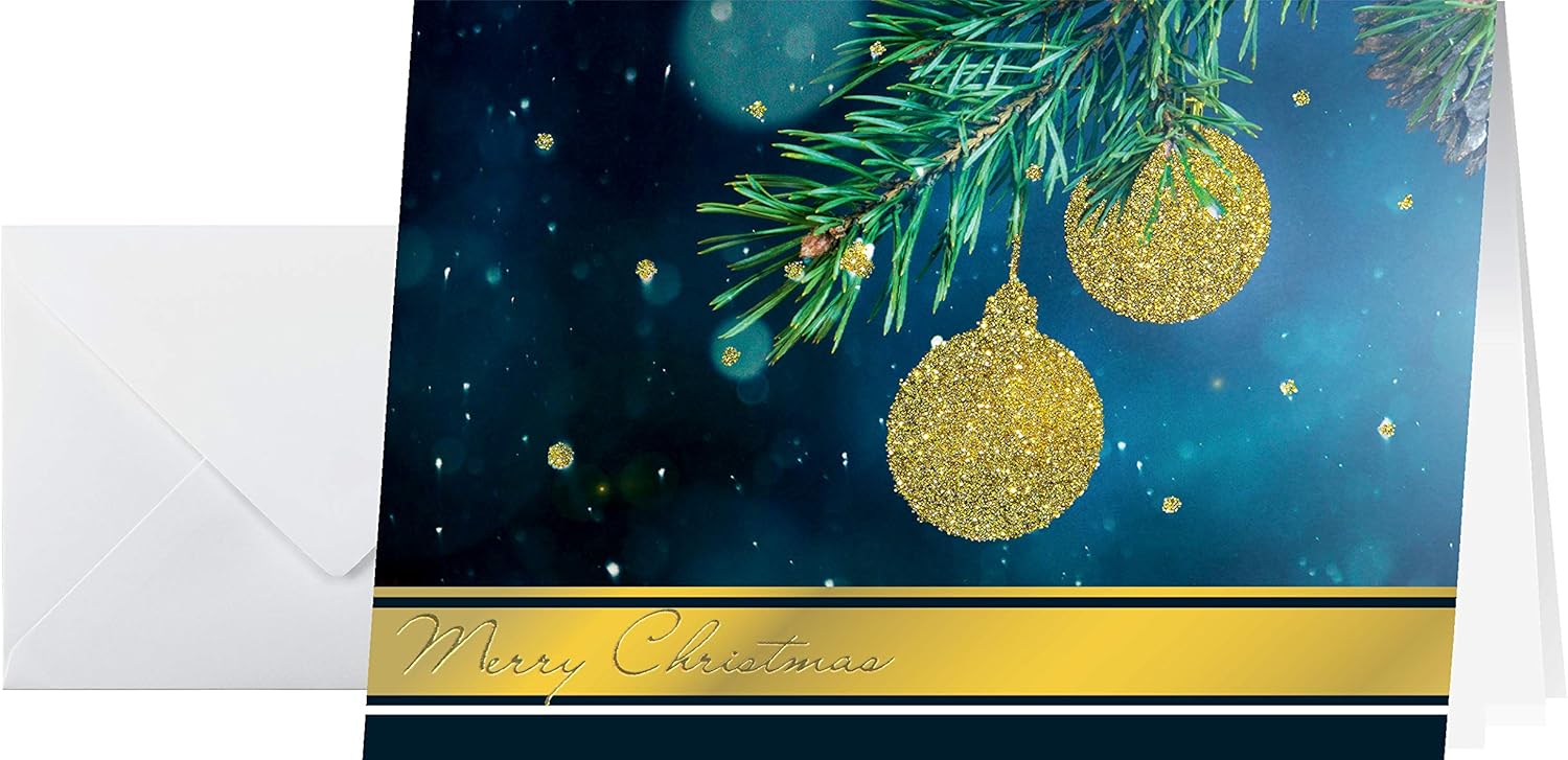 Sigel DS065 Christmas Cards 2 Folds, 10.5 X 14.8 Cm, Turquoise and Gold, 10 Pieces + 10 White Envelopes Included