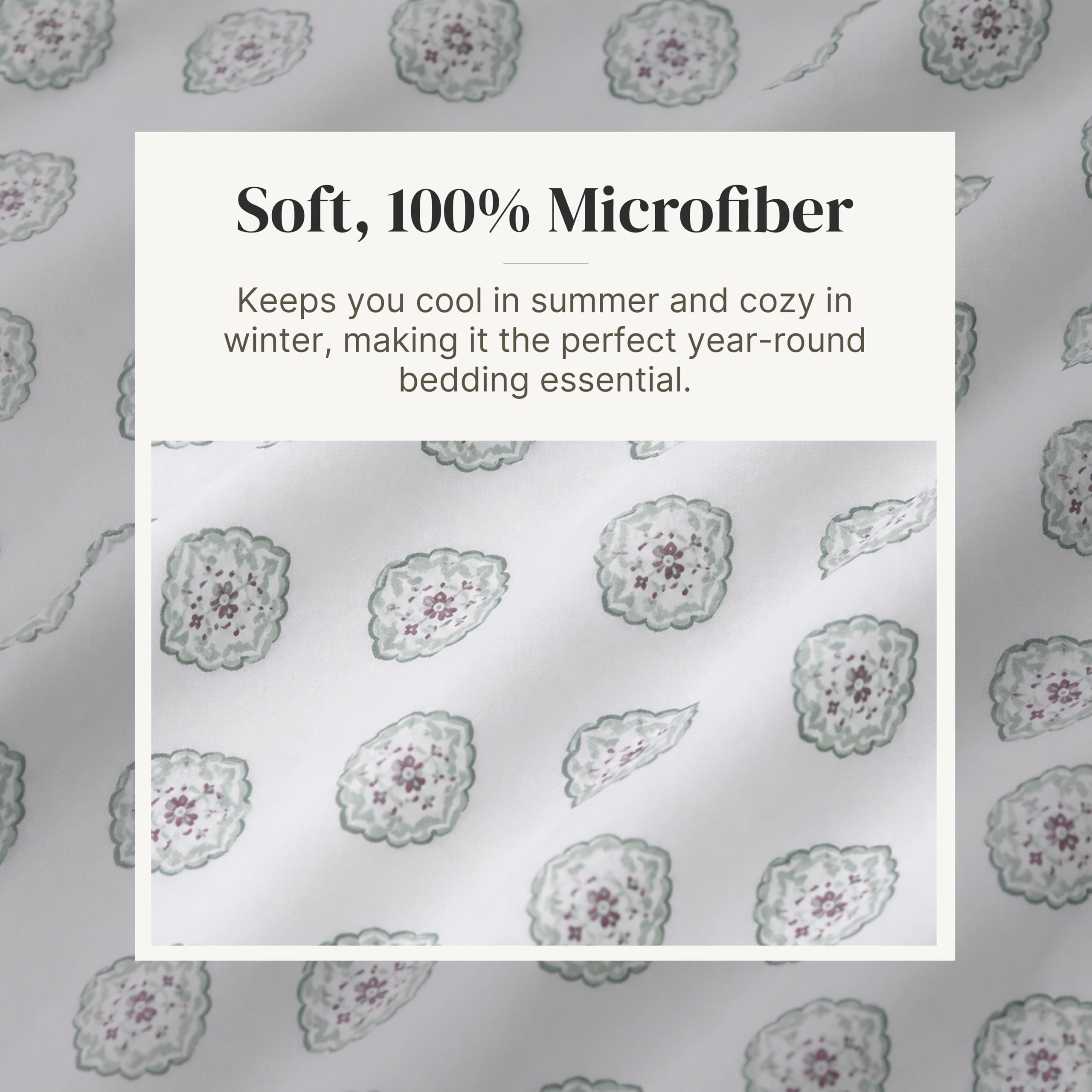 Modern Threads Lenzuola in morbida microfibra stampata – Lussuosa biancheria da letto in microfibra – Include lenzuolo piatto, lenzuolo con angoli con tasche profonde e federe Claire King