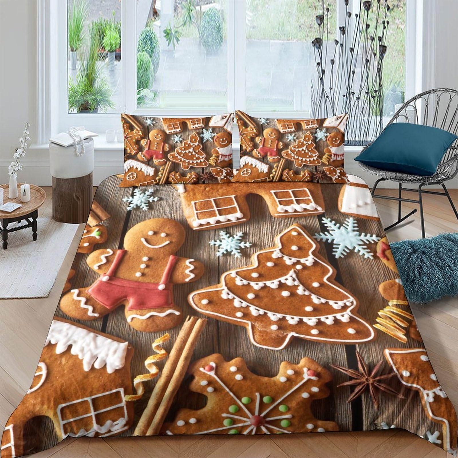 Ctjqhvkz Style-2 3D Printed Gingerbread Cookie Fitted Sheet Microfiber Soft Brown Christmas Tree Bed Cover For Bedroom Guest Room Decor Single（135X200cm）