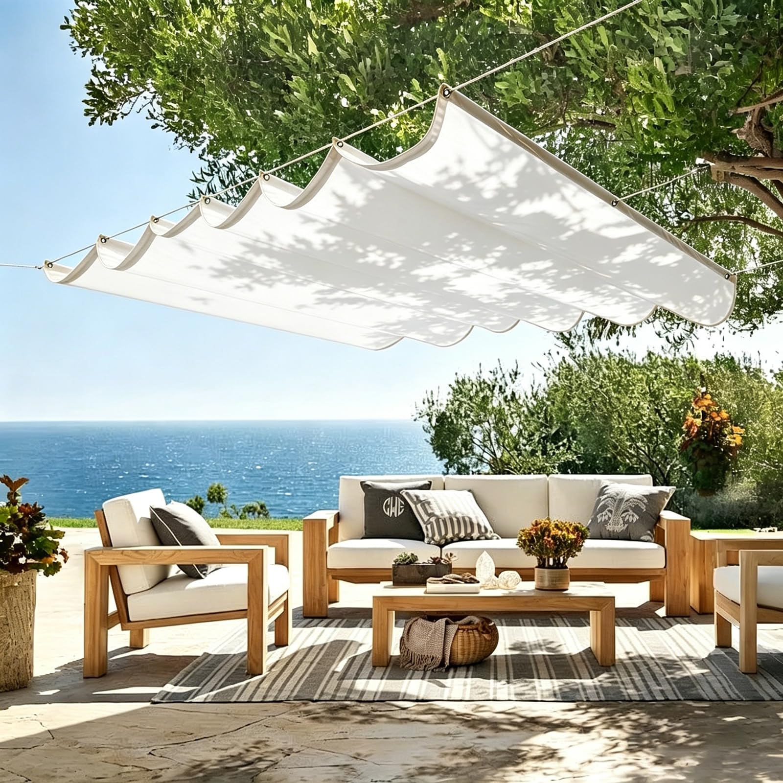 Filet d'ombrage blanc pour terrasse et jardin 165x400 cm pour vos repas d'été