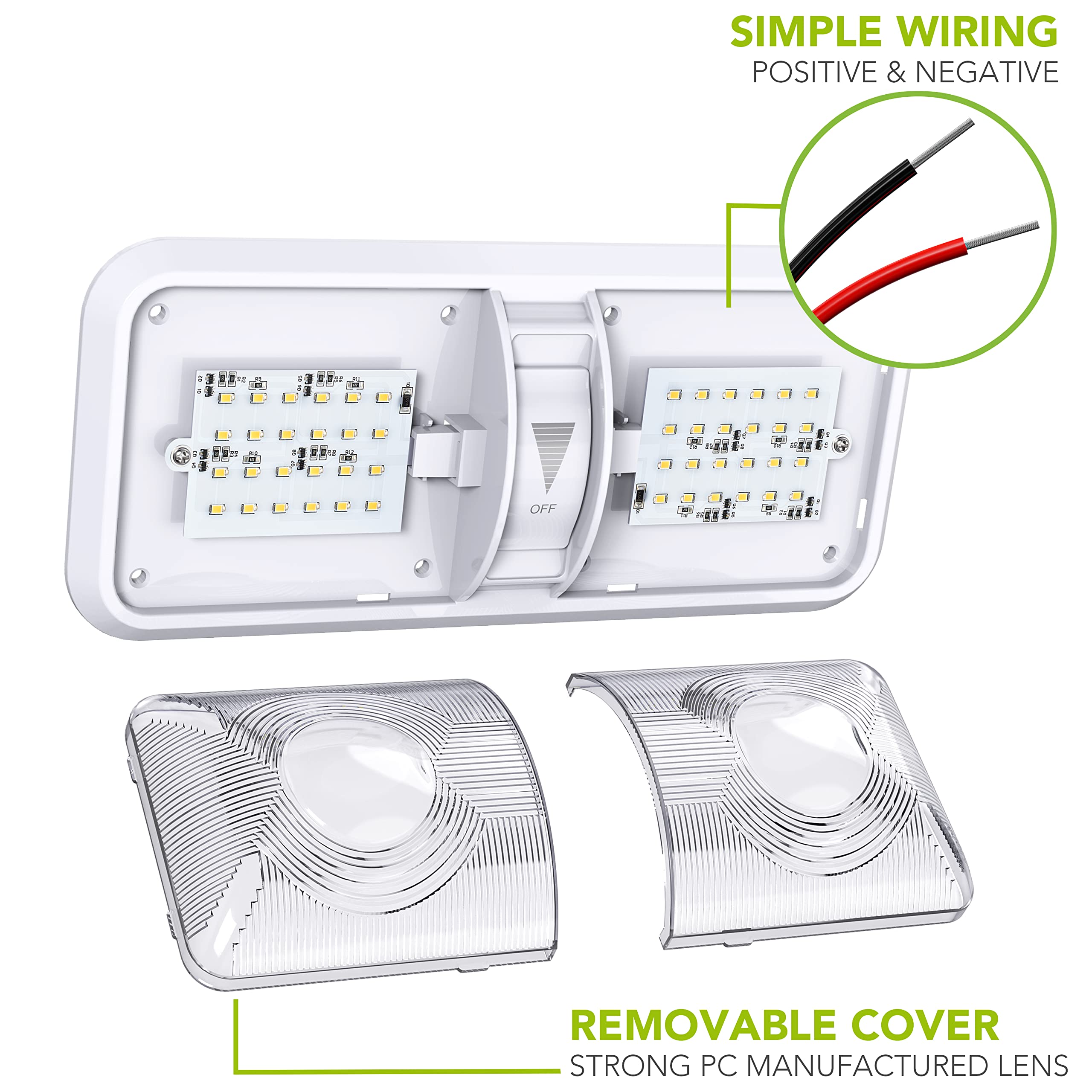 2-Pack 12V LED Dome Lights For RV, Trailer, Camper - 300LM, IP67 Waterproof, Cool White (4200-4500K)