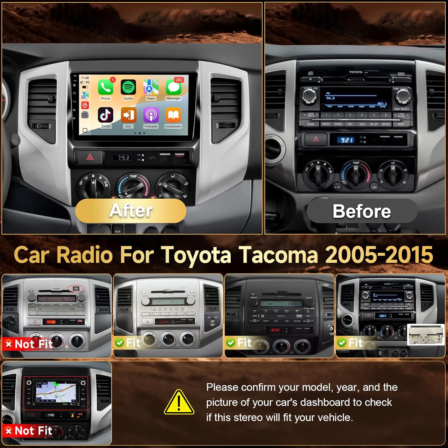 Naifay 8Core Android 12 Stereo for Toyota Tacoma 2005-2015 Radio Upgrade with 5G WiFi/Wireless CarPlay/Android Auto/Touch Screen/GPS Navigation/Bluetooth/FM Radio/AHD Backup Camera/MIC (2G+32G)