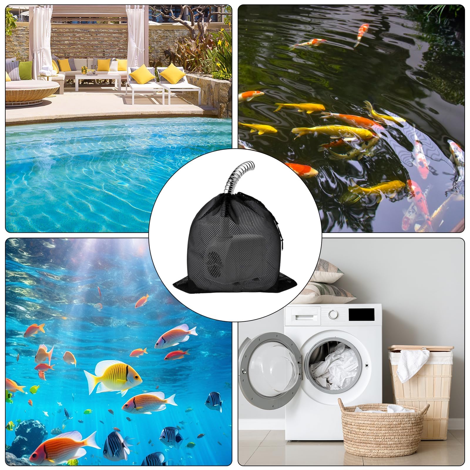Sacchetto Filtro Pompa 45 x 45 cm Nero Borsa per Pompa con Coulisse a Rete per Acquario Laghetto