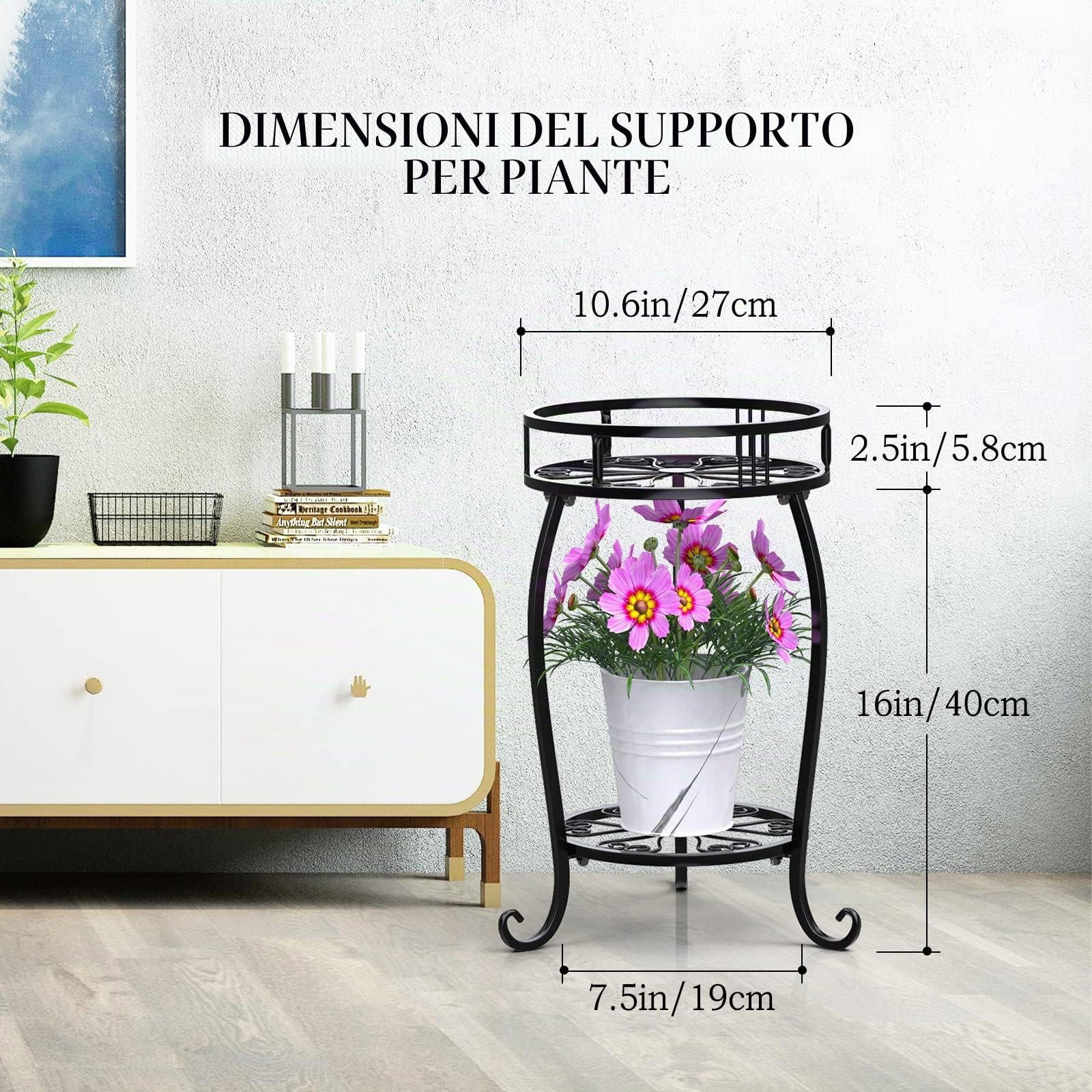 STLOVe- Supporto per Piante in Metallo, Confezione da 2 Ripiani, Supporto per Vasi da Fiori a 2 Iivelli, Mensola per Piante in Ferro moderno, per interni ed esterni, per fioriere angolari, giardino