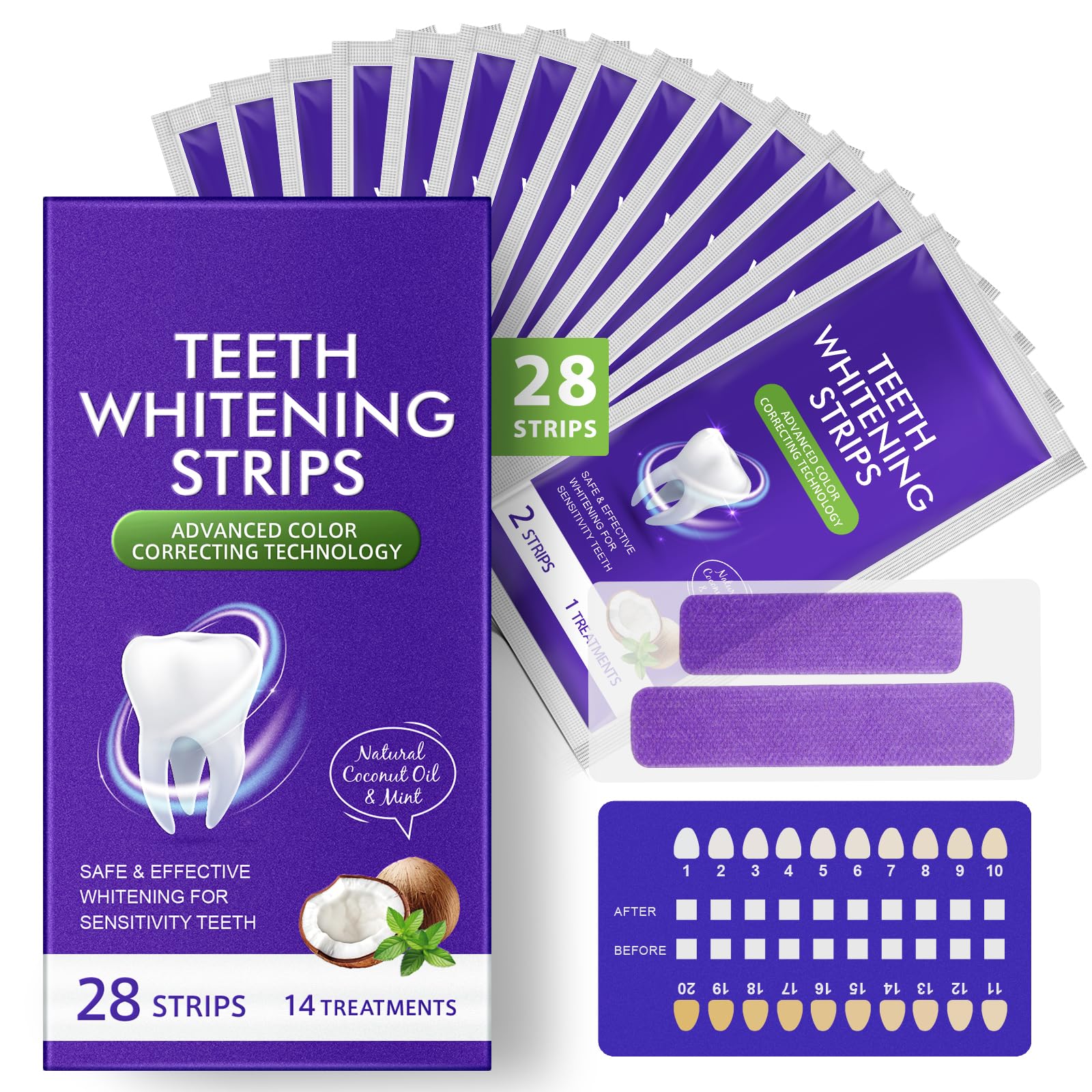 Strisce sbiancanti dei denti viola Strisce sbiancanti 14 trattamenti per smalto sicuro, Teeth Whitening Strips Dall'interno, At-Home Kit sbiancante - Sensitivity Free