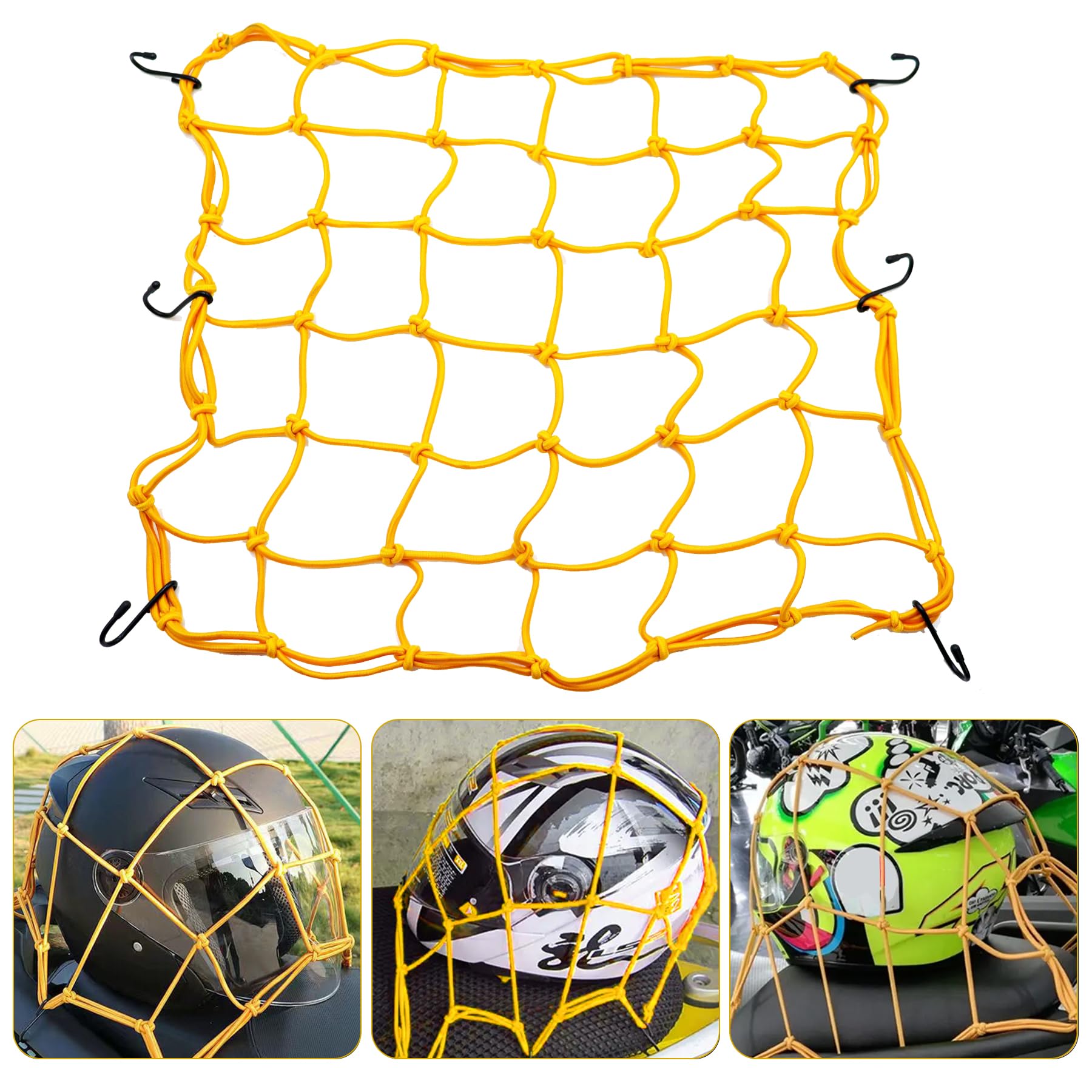 Amiss 15"x15" Elastic Motorcycle Cargo Net, Heavy Duty Bungee Net with 6 Adjustable Plastic Hooks, Luggage Thicken Netting with 2"x2" Small Mesh, Fit