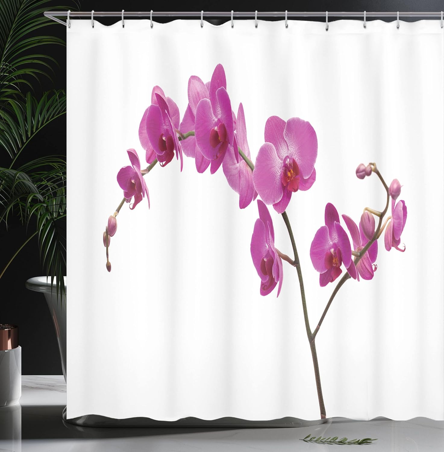 Ambesonne Magenta Shower Curtain, Wild Orchids Petal Florets Branch Romantic Flower Exotic Plant Nature Print, Cloth Fabric Bathroom Decor Set with Hooks, 69" W x 75" L, Violet