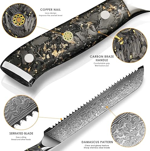 Miniatura 3 de Kuwata Cuchillo de pan, profesional Damasco serie oro negro japonés VG-10 cuchillo de corte de pan de acero inoxidable de alto carbono con caja de