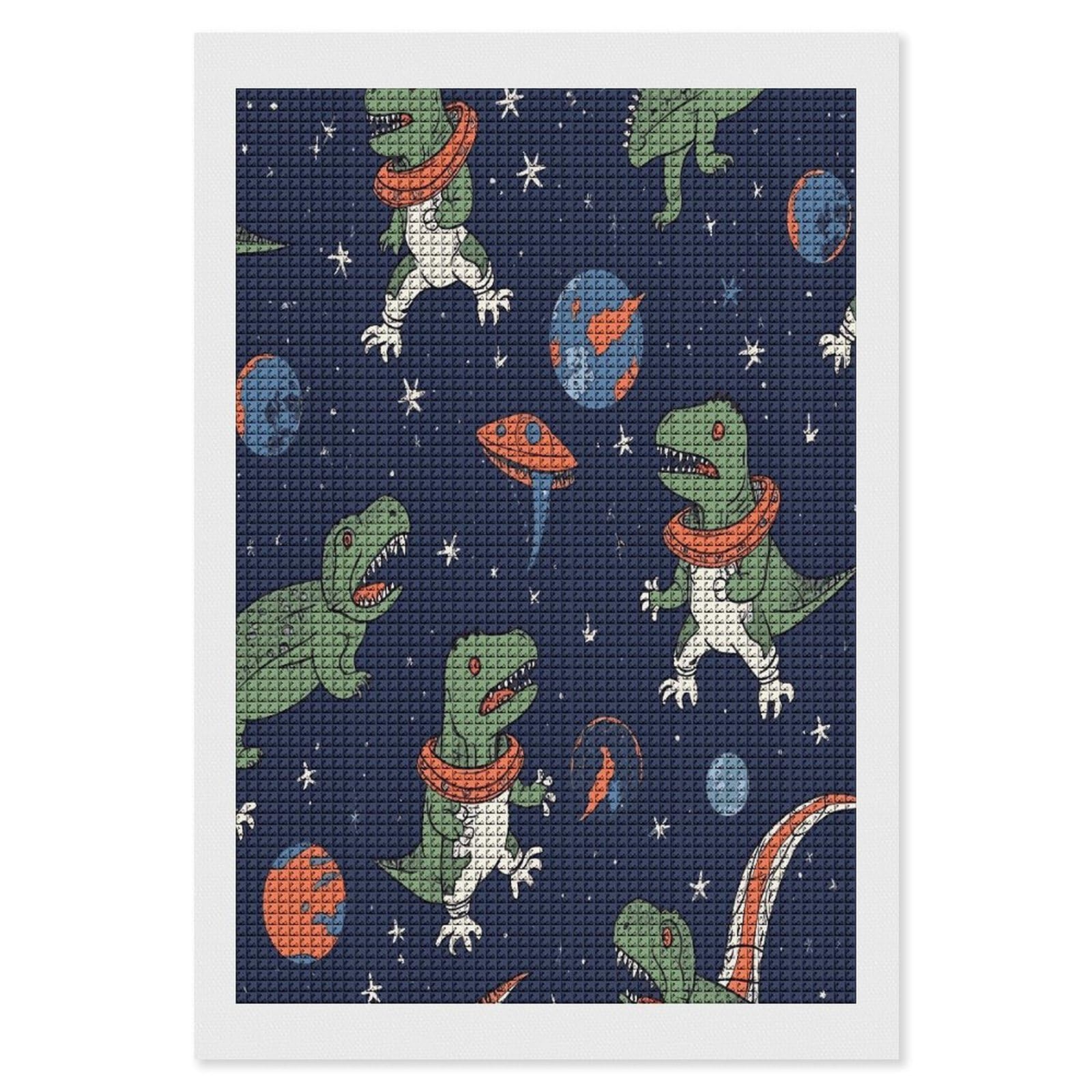 FodPand Funny Astronaut Dinosaur Rocket Diamond Painting Kit for Beginner Fun 5D DIY Crafts for Adults Diamond Art Kits Square Diamond Art Canvas Painting Gem Art Crafts for Home Wall Decor 8"x12"