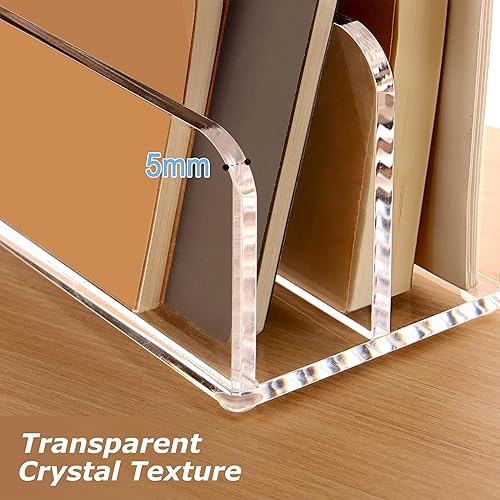 Miniatura 5 de SANRUI Organizador de escritorio de acrílico para clasificador de correo, 2 compartimentos, transparente, pequeño, escritura, documentos,