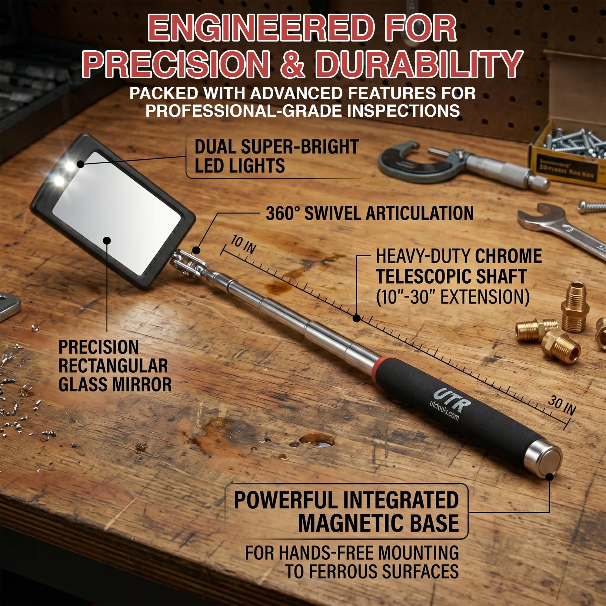 Telescopic Inspection Mirror with LED Light -3