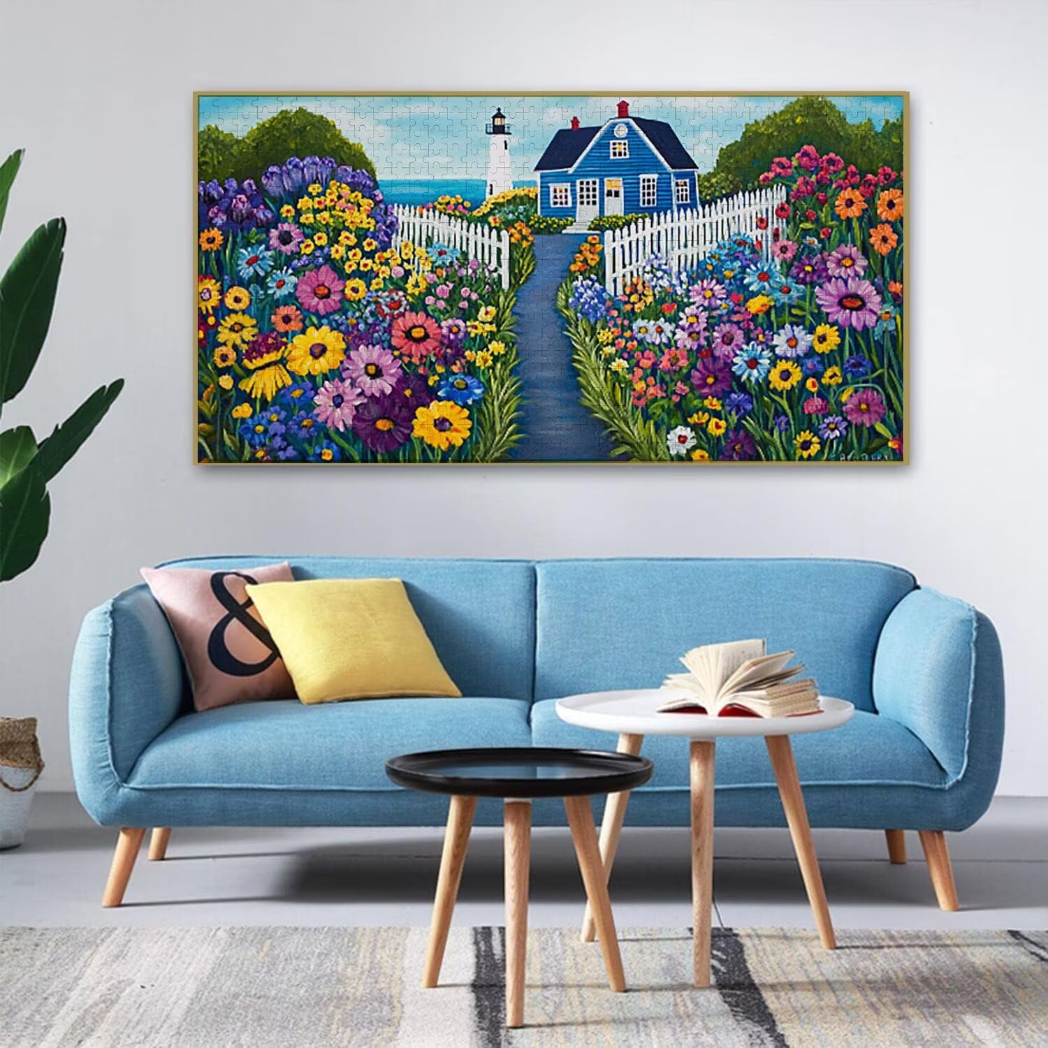 Puzzle dla dorosłych 1100 sztuk, puzzle wiosenne domki, trudne, wymagające, puzzle idealnie pasują, napis na plecach, prezent dla seniorów (87x42cm) v-121