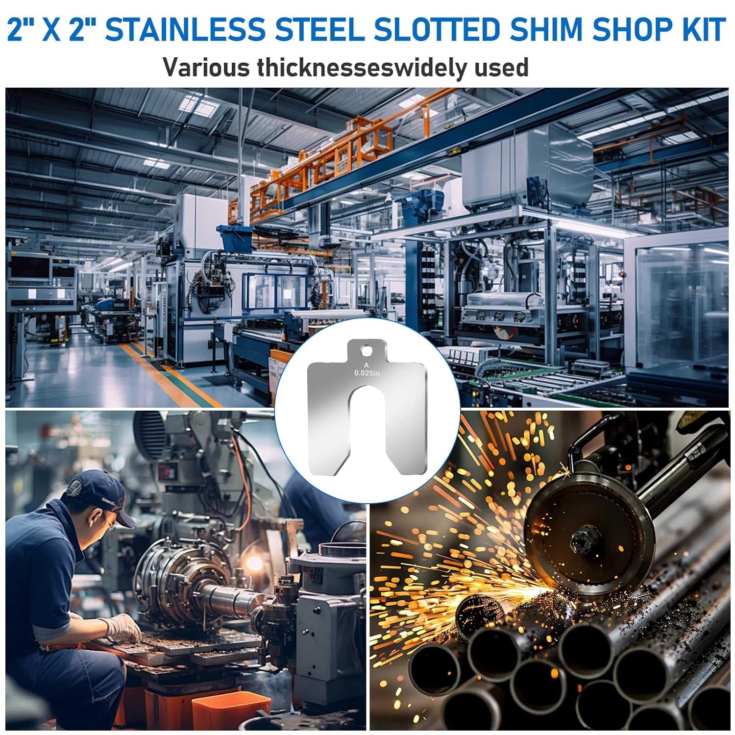 80 Piece Size A 2" x 2" Stainless Steel Slotted Shim Shop Kit with Box, 316 Stainless Steel Tool Crib Stock Kit, Metal Shims for Leveling, Starter Shim Stock Assortment Replacement Pack
