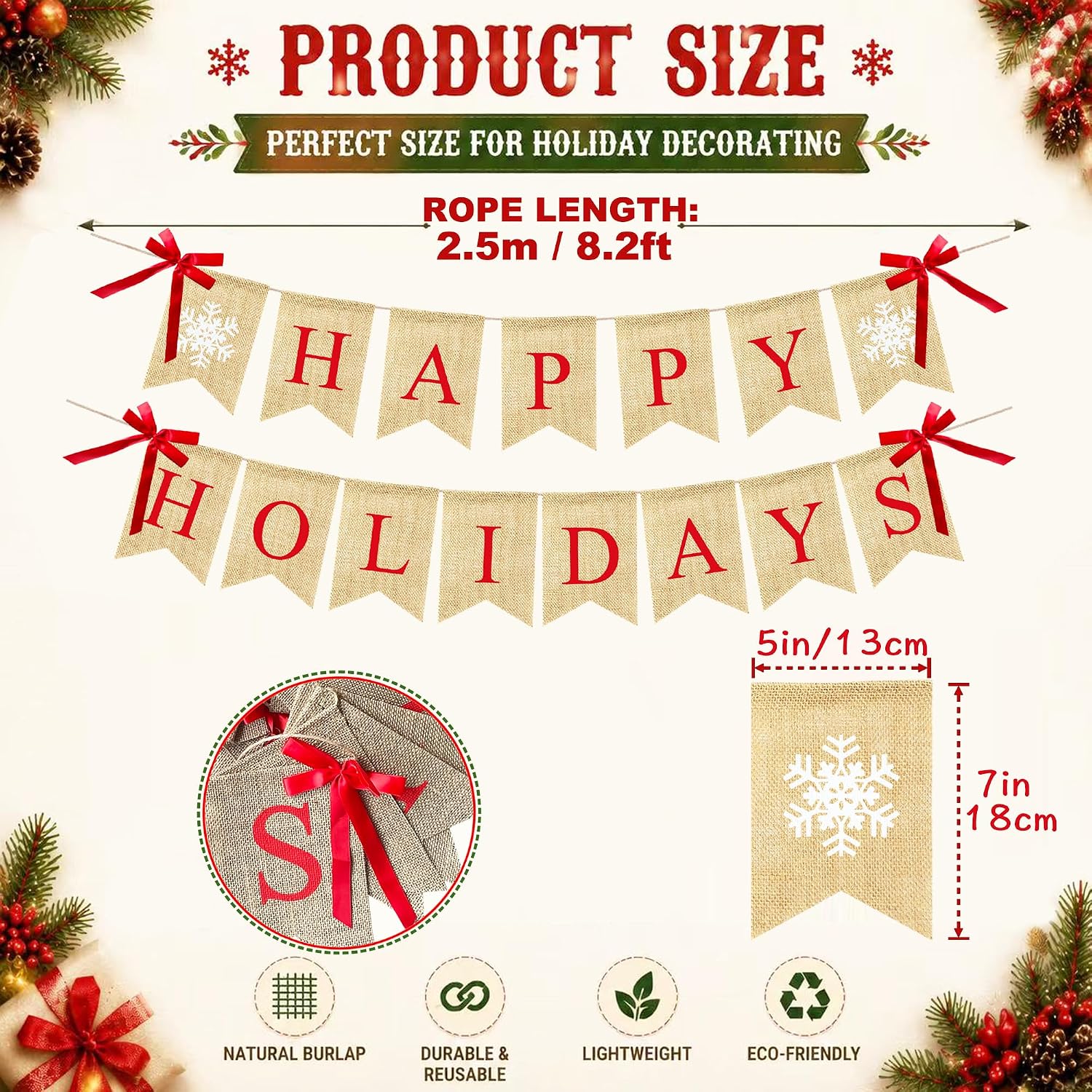 VILIFEVER Happy Holidays Banner Burlap Christmas Decorations Home Indoor image 3
