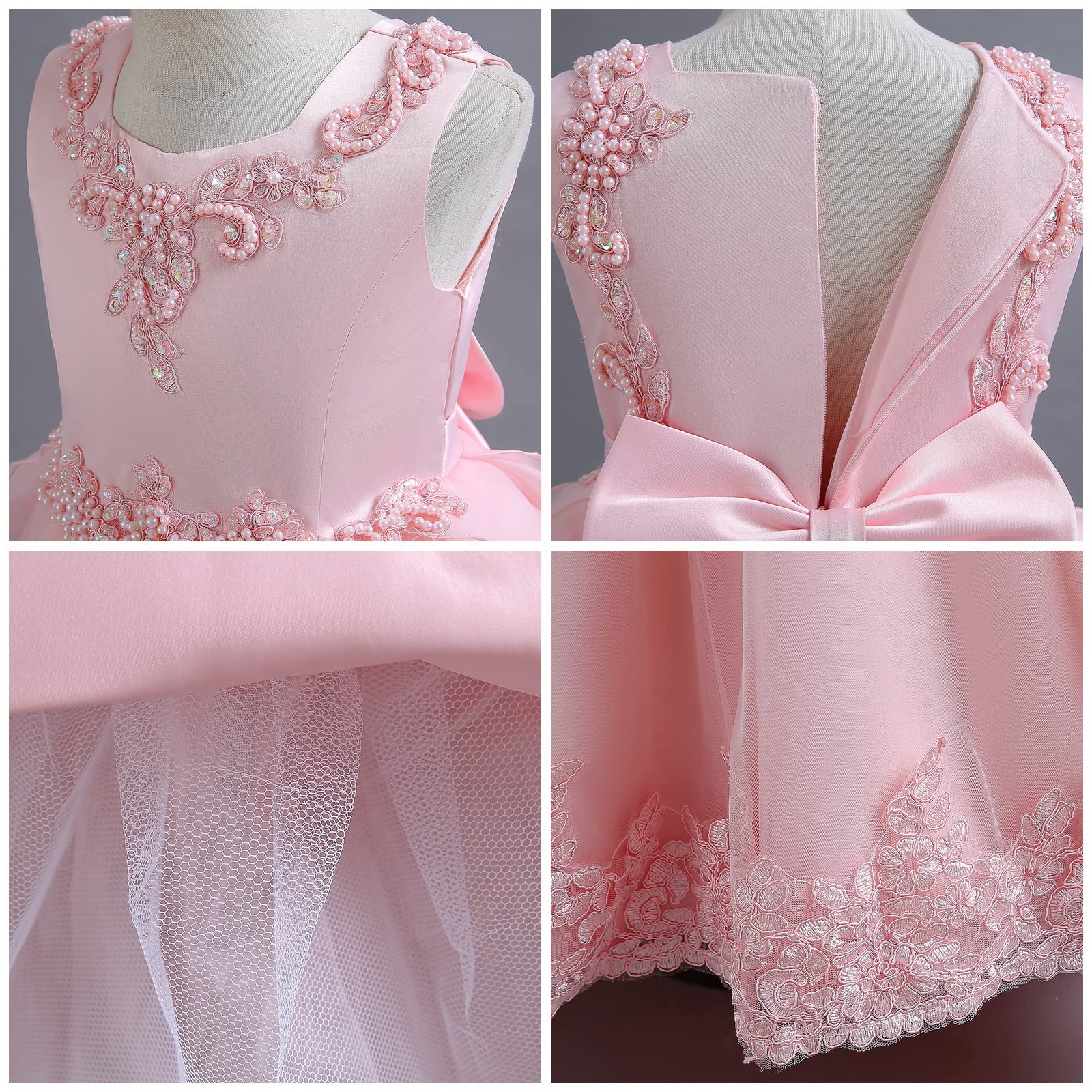 Odizli Blumenmädchenkleider Kinder Mädchen Abendkleid Ärmellose Perle Bowknot Prinzessin Tüllkleid Festliche Hochzeit Brautjungfern Erstkommunion Geburtstag Party Lang Prom Ballkleid