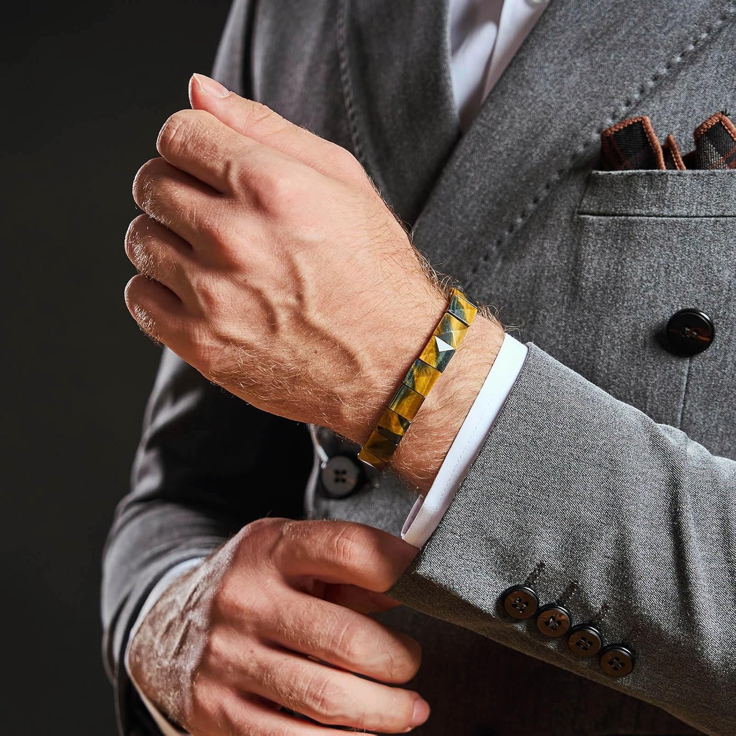 Tiger Eye Bracelet Men GALKCRST Protection Crystals Beads Bracelet for Men, Bone-shaped Unique Tiger Eye Stone Bracelet Natural Handmade Stone Beads Bracelet Gift for Stress Relief and Balance - Image 2