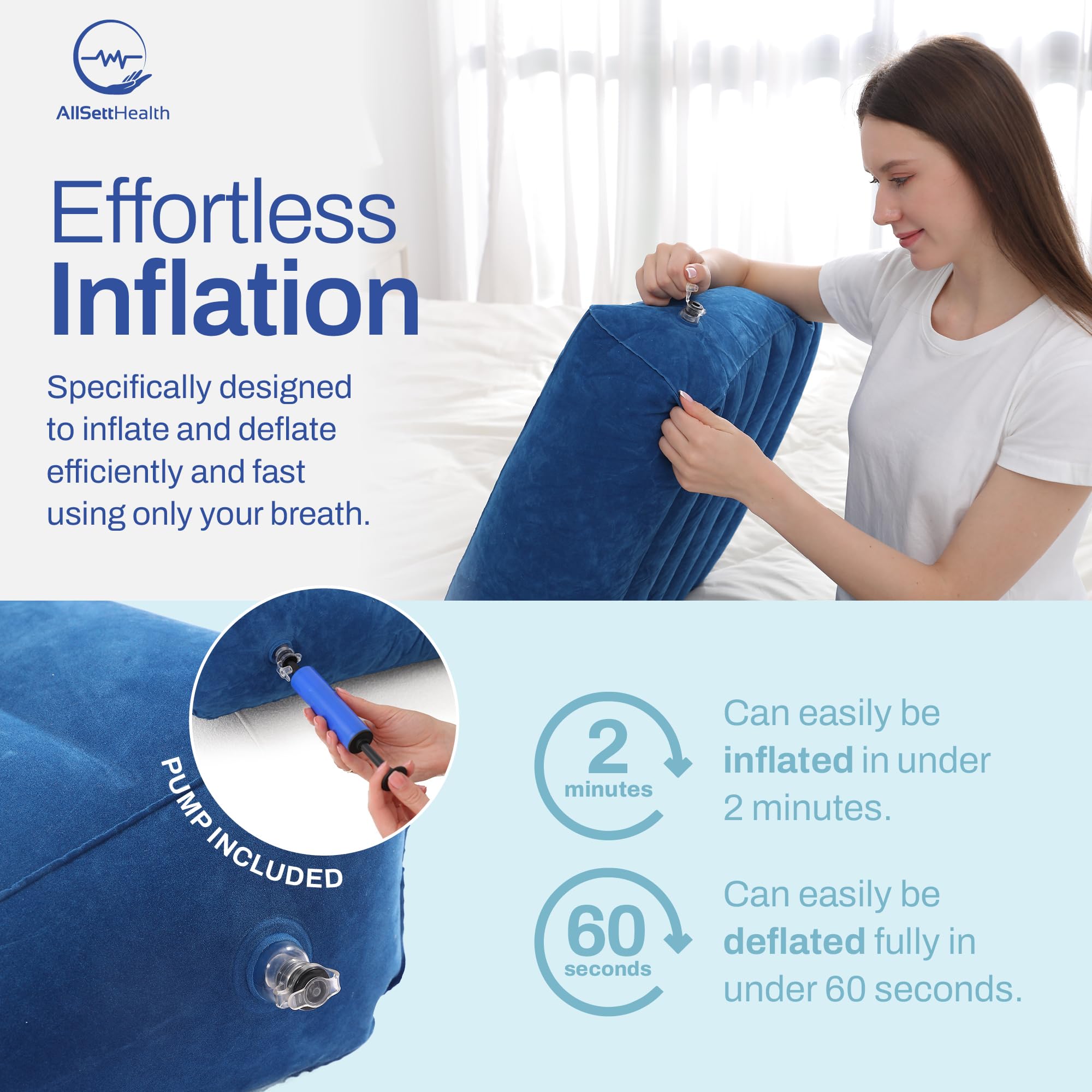 AllSett Health Almohada Inflable de elevación de piernas, 1 Paquete, Azul Marino