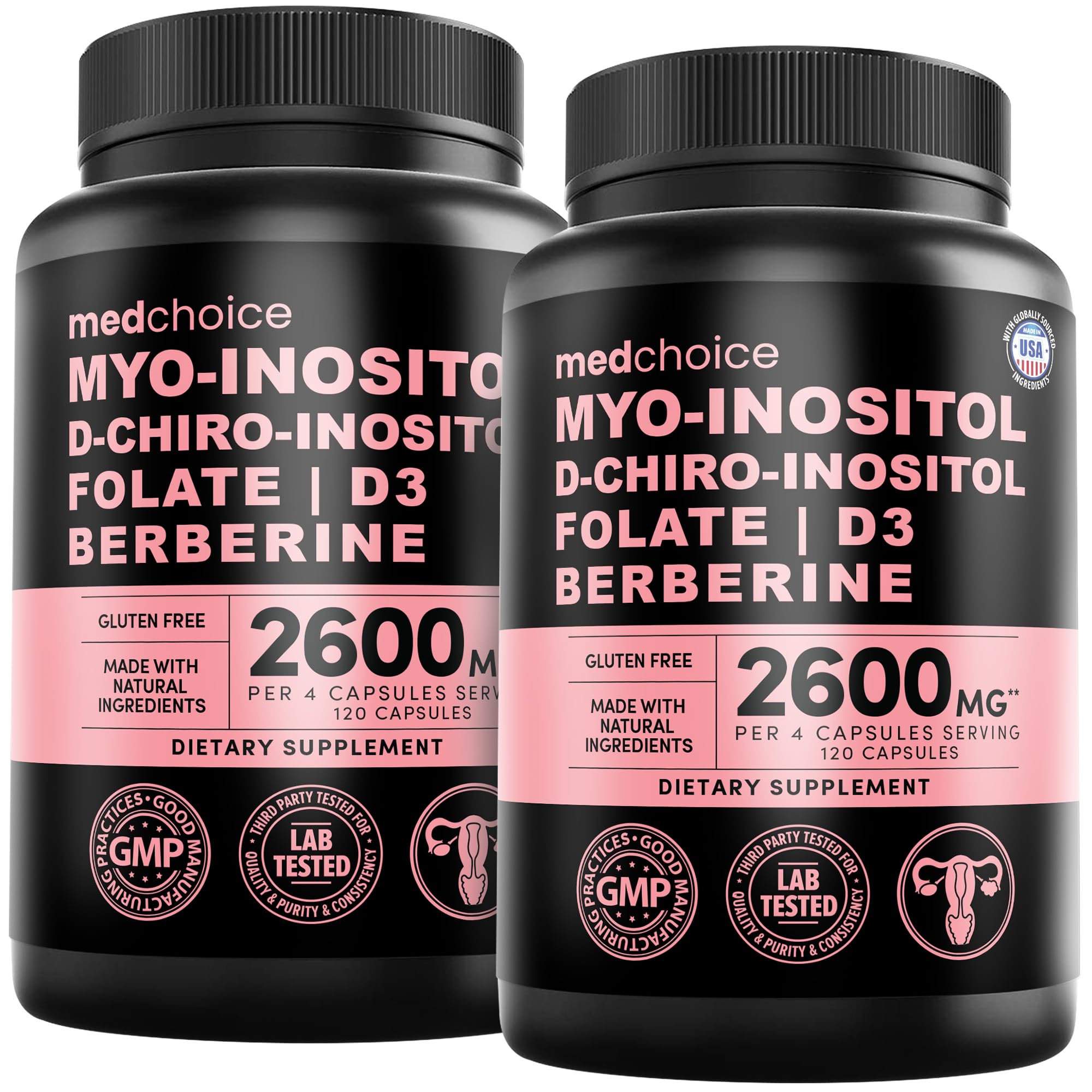 MedChoice Myo-Inositol 40:1 Supplement with Folate, Vitamin D3 (Pack of 2)