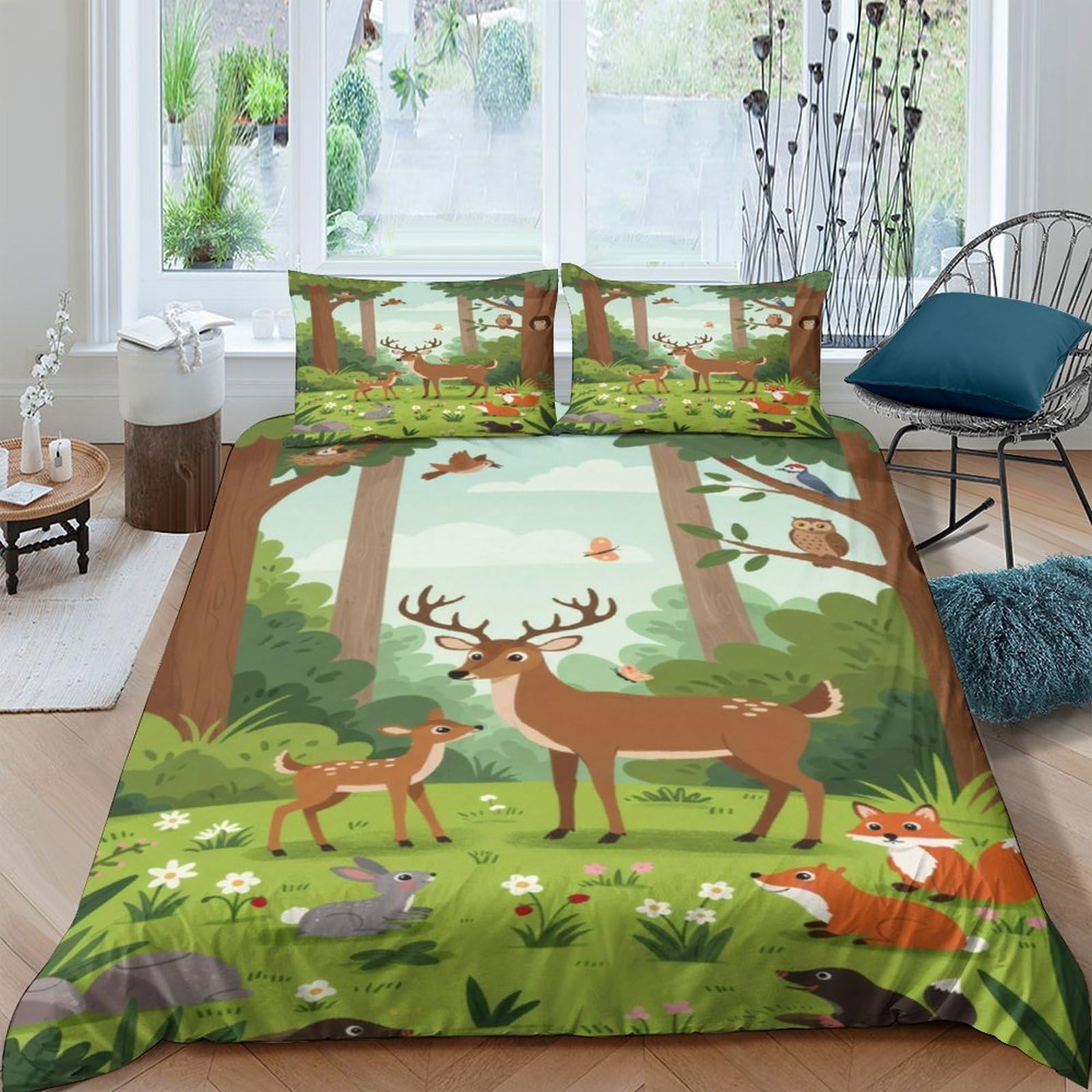 Ctjqhvkz Style-3 3D Printed Forest Deer Fitted Sheet Microfiber Breathable Animal Woods Mattress Cover Bedroom Decor Single（135X200cm）