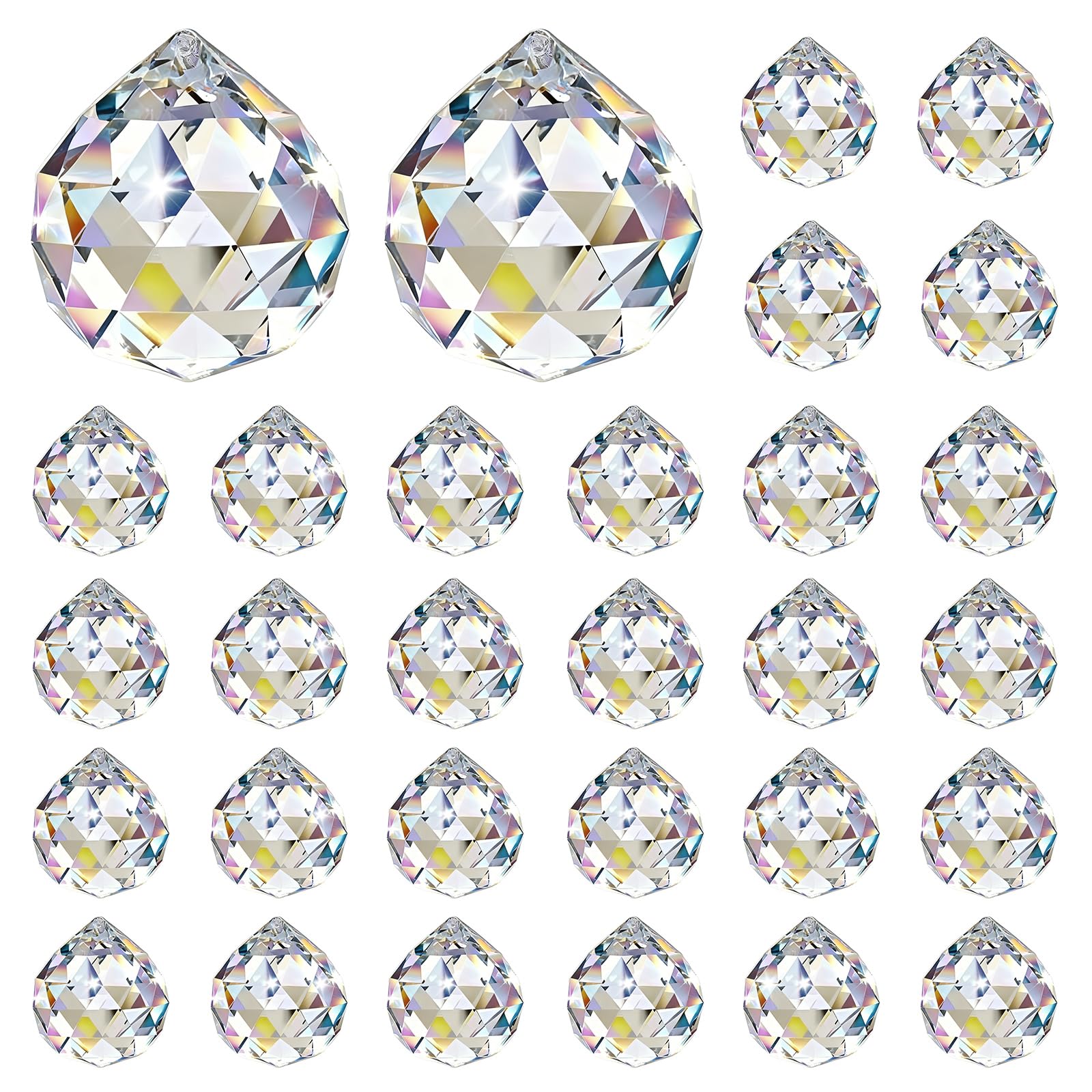 30 sztuk kryształów łapacza słońca, 25 x 30 mm, kryształowe kryształki do zawieszenia, kryształowa kula łapająca słońce, wiszący kryształowy łapacz słońca, łapacz światła do okien i żyrandola