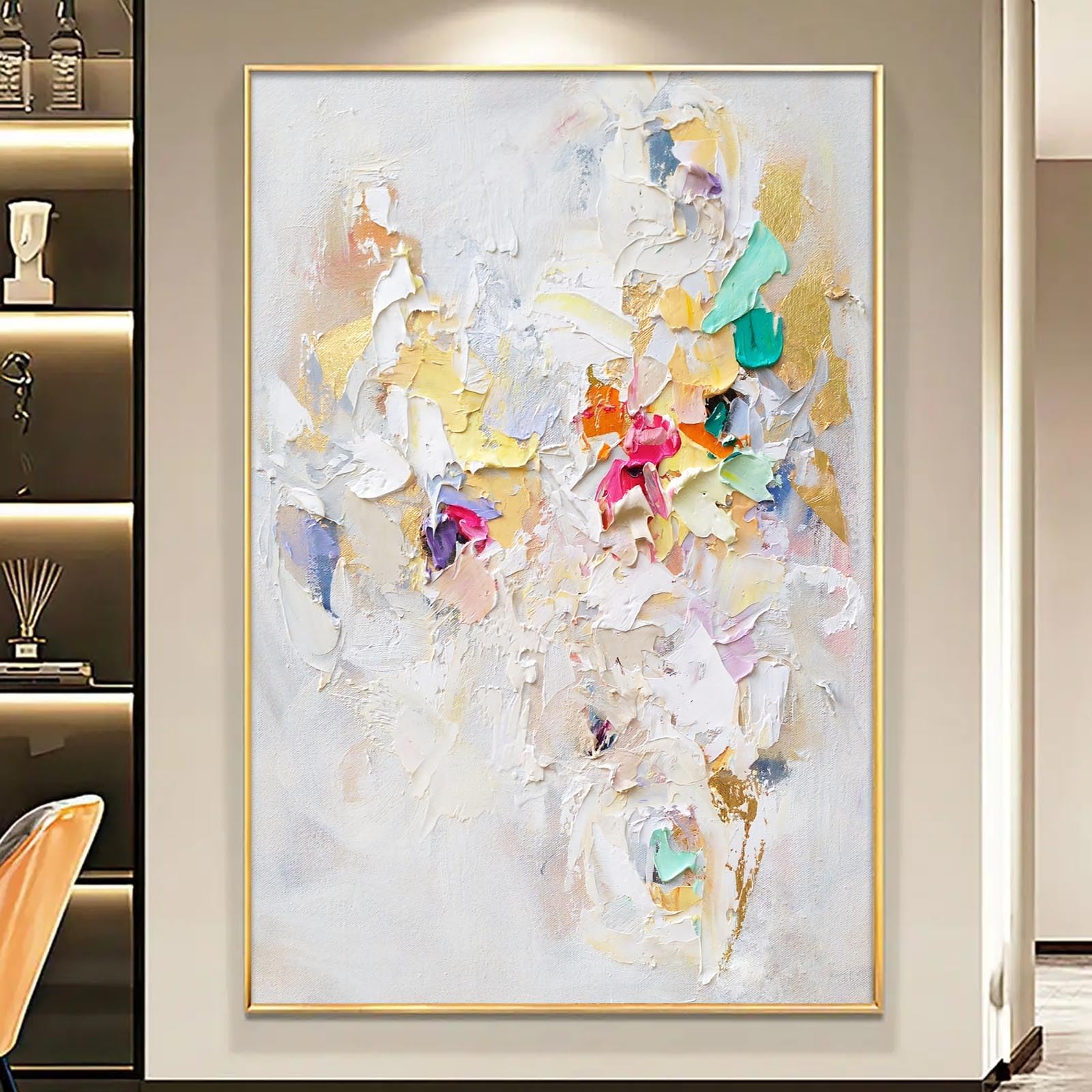 Amazon.co.jp: Haruhiart 大きな質感 抽象画 カラフルな絵画 白い質感