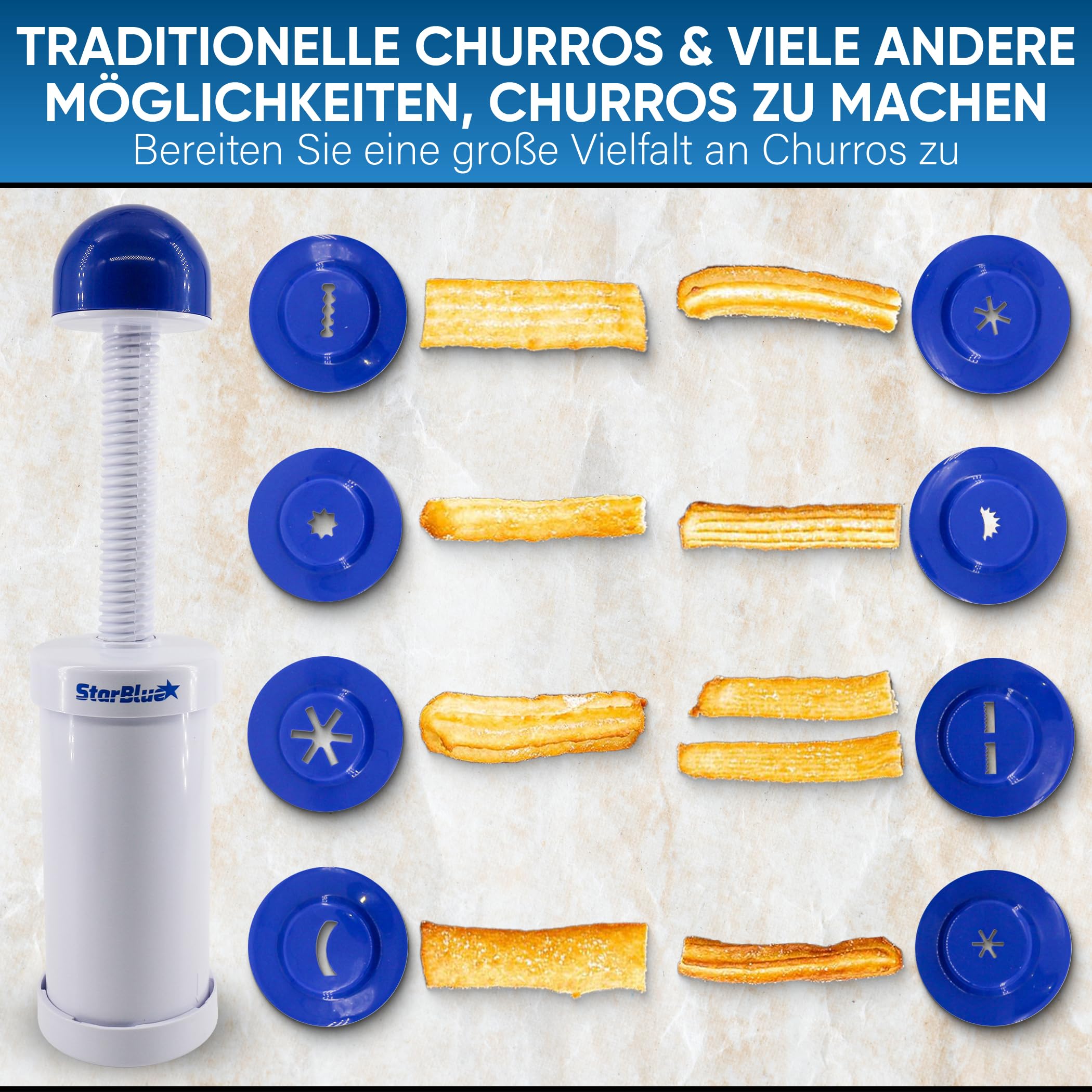 StarBlue Churrera Churro Maker und Füller-Set – einfaches Spritztüllen-Werkzeug zum Frittieren gefüllter Churros