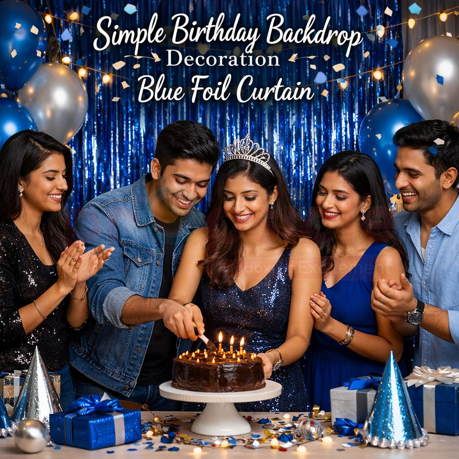 Propsicle Blue Foil Fringe Curtain Backdrop 3x6 Feet Each Pack of 2 Metallic Streamer Decoration for Birthday Baby Shower Anniversary Pre Wedding Bachelor or Bachelorette Photo Booth Background 3