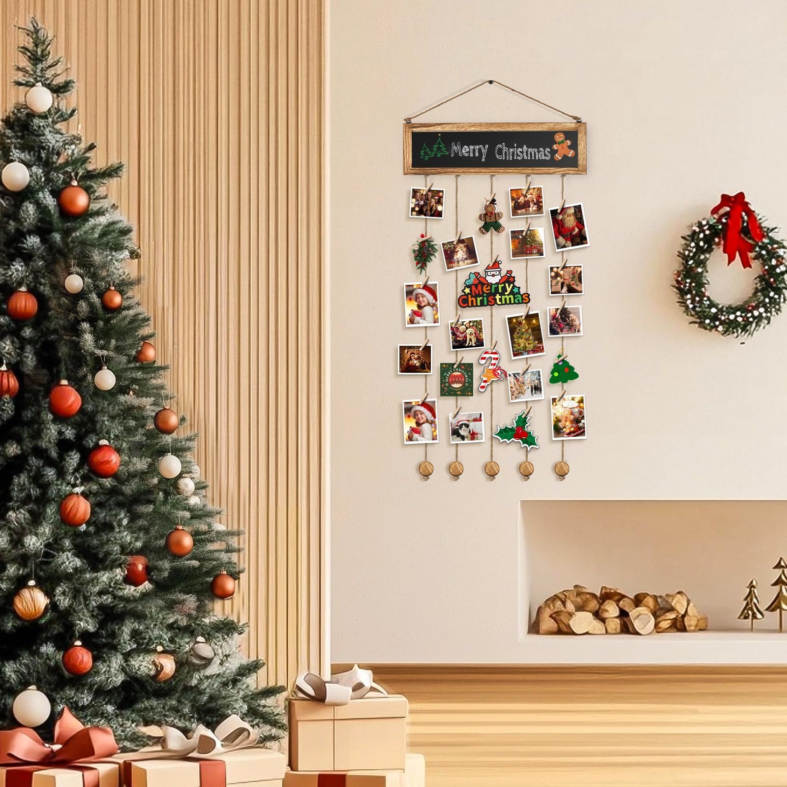 VINCOURNA Hanging Photo Display Board with Mini 30 Wooden Clips - Image 4