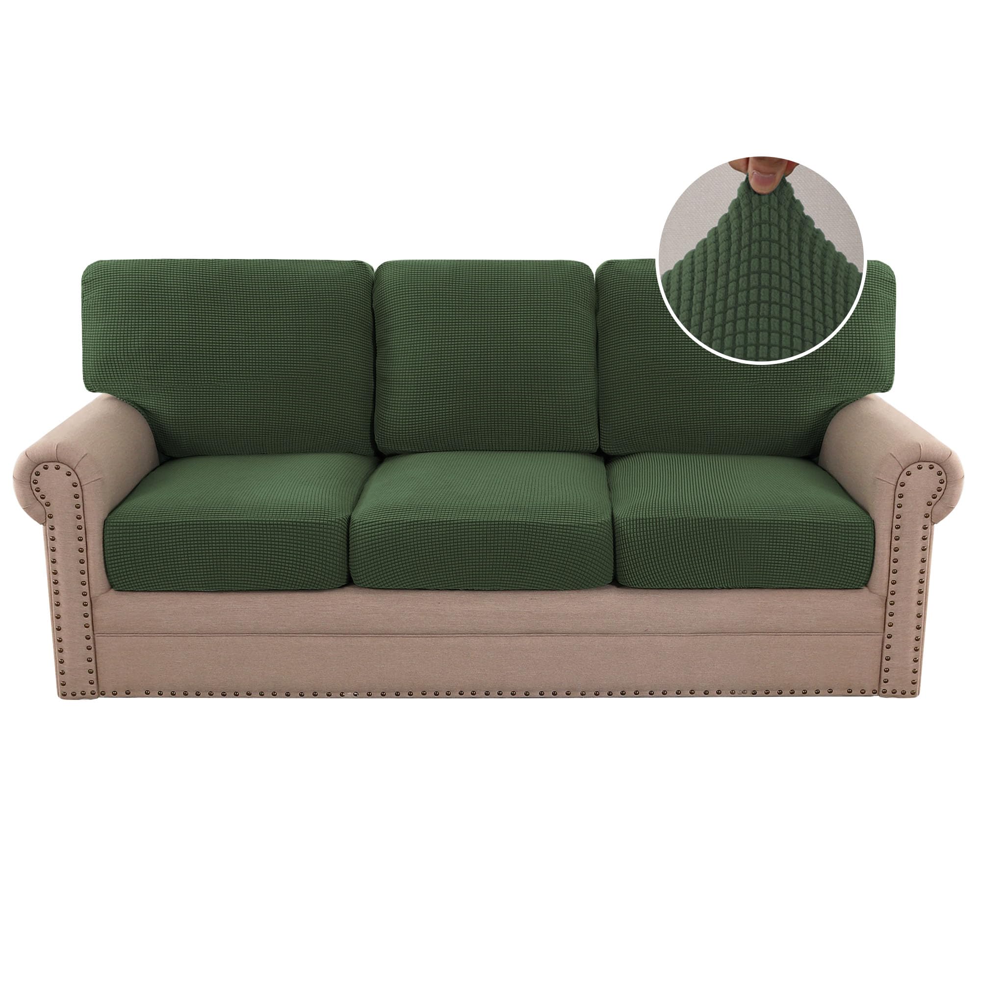 H.VERSAILTEX 2024 New Trend Multi-Pieces Sofa Covers Stretch Couch Covers Form Fitted Seats and Back Cushions Covers (3 Seat Covers Plus 3 Back Cusion Covers, Bonus 2 Armrest Covers), Bronze Green