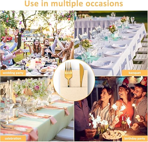 Miniatura 7 de Servilletas desechables de papel Airlaid con tacto de lino, servilletas de papel preplegadas con bolsillo integrado para cubiertos para cubiertos,