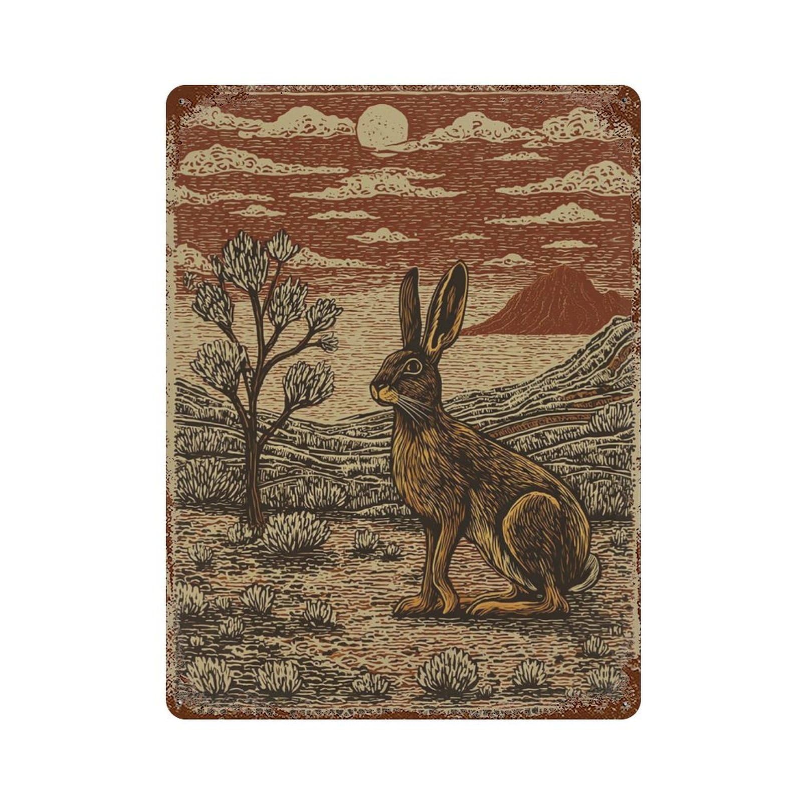 xiaoxiaoshen Hare Rustic Woodland Animal in Folk Style Wall Decor Art Metal Tin Poster Modern Home Decor Art Home Bar Shop Decorations Vintage Sign 40x30cm