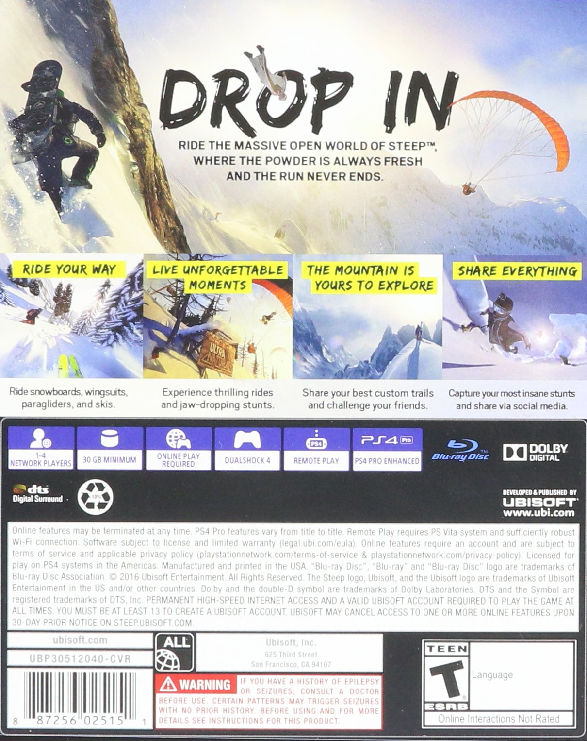 Jeu Steep PS4 - Version Française, Très Bon état, Boîte Et Instructions Incluses