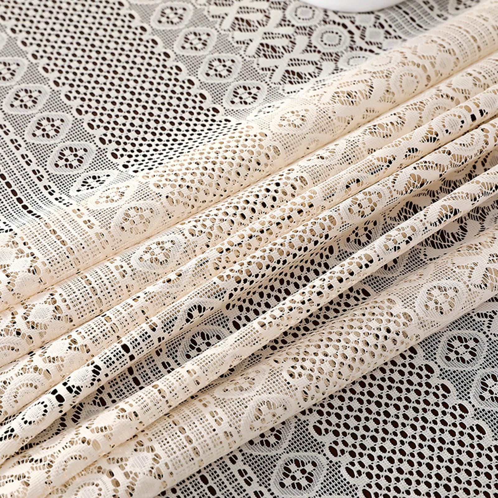 Tischdecke 150x270 cm, Hohl mit Quasten Polyester, Beige
