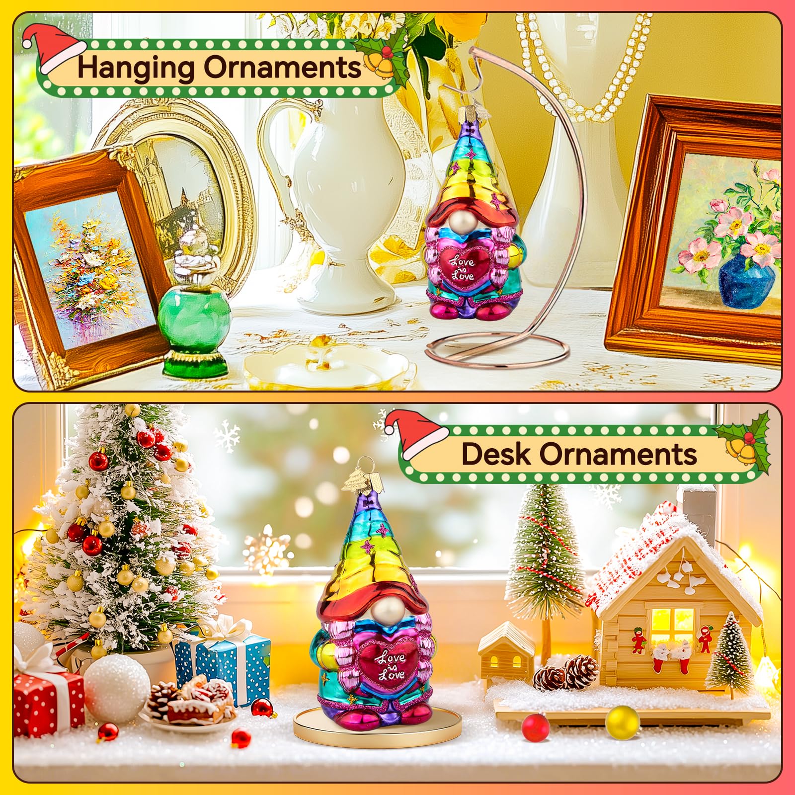 Wichtel-Weihnachtsbaumschmuck,Handgeblasenes Glas-Weihnachtsschmuck | Personalisierte Regenbogen Wichtel Ornament zum Aufhängen,Weihnachtsdekorationen für Gnome Liebhaber Geschenke