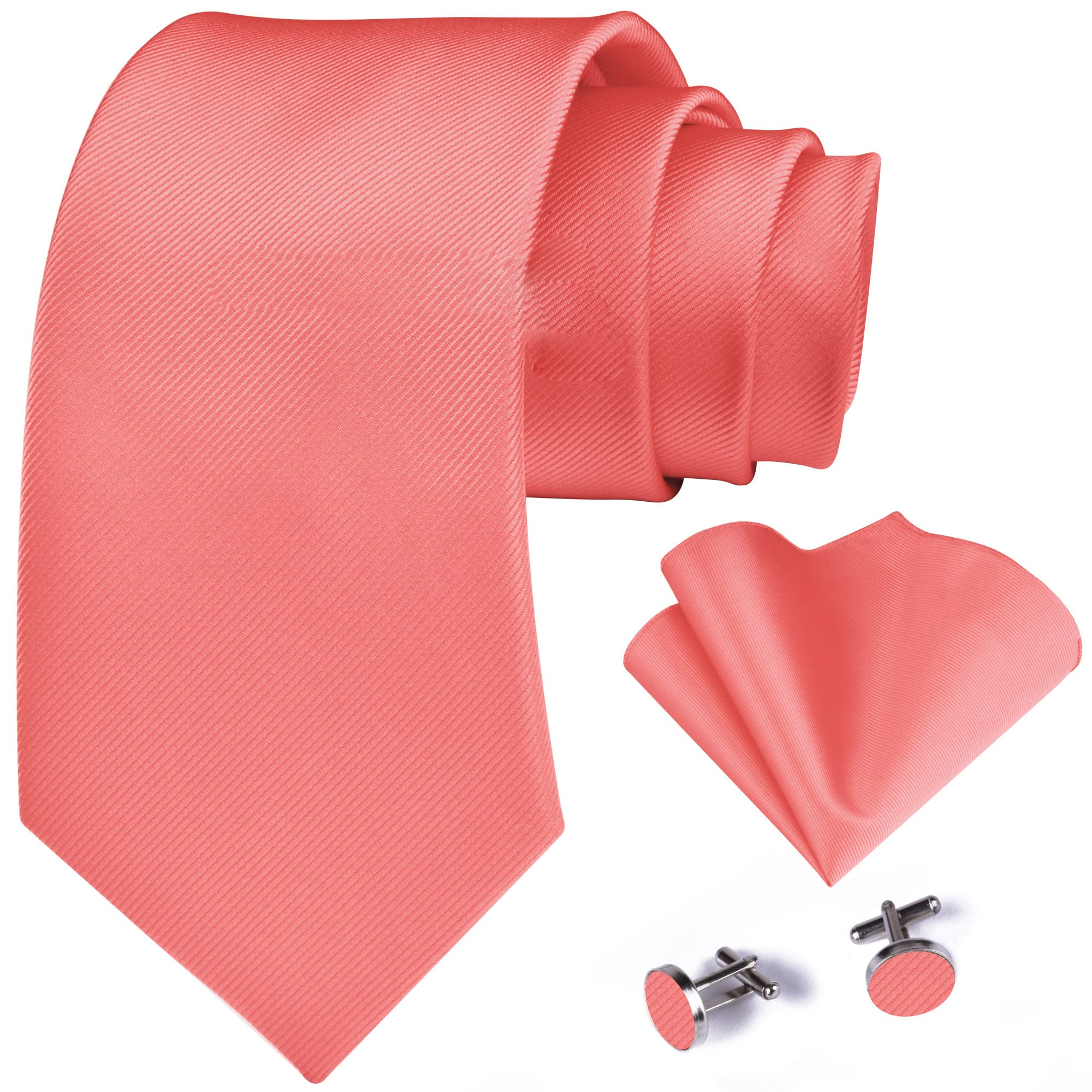 Gusleson Brand Mens Casual Solid Pink Wedding Tie Necktie and Cufflinks Pocket Square Sets (UK0789-08)