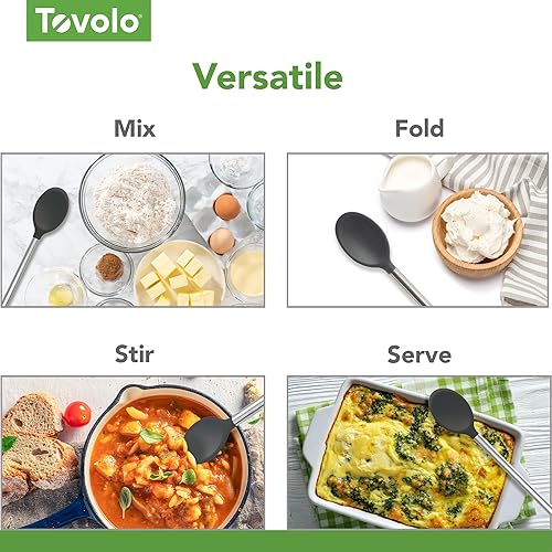 Miniatura 5 de Tovolo Cuchara mezcladora de silicona con mango de acero inoxidable resistente a los arañazos y al calor apta para utensilios de cocina