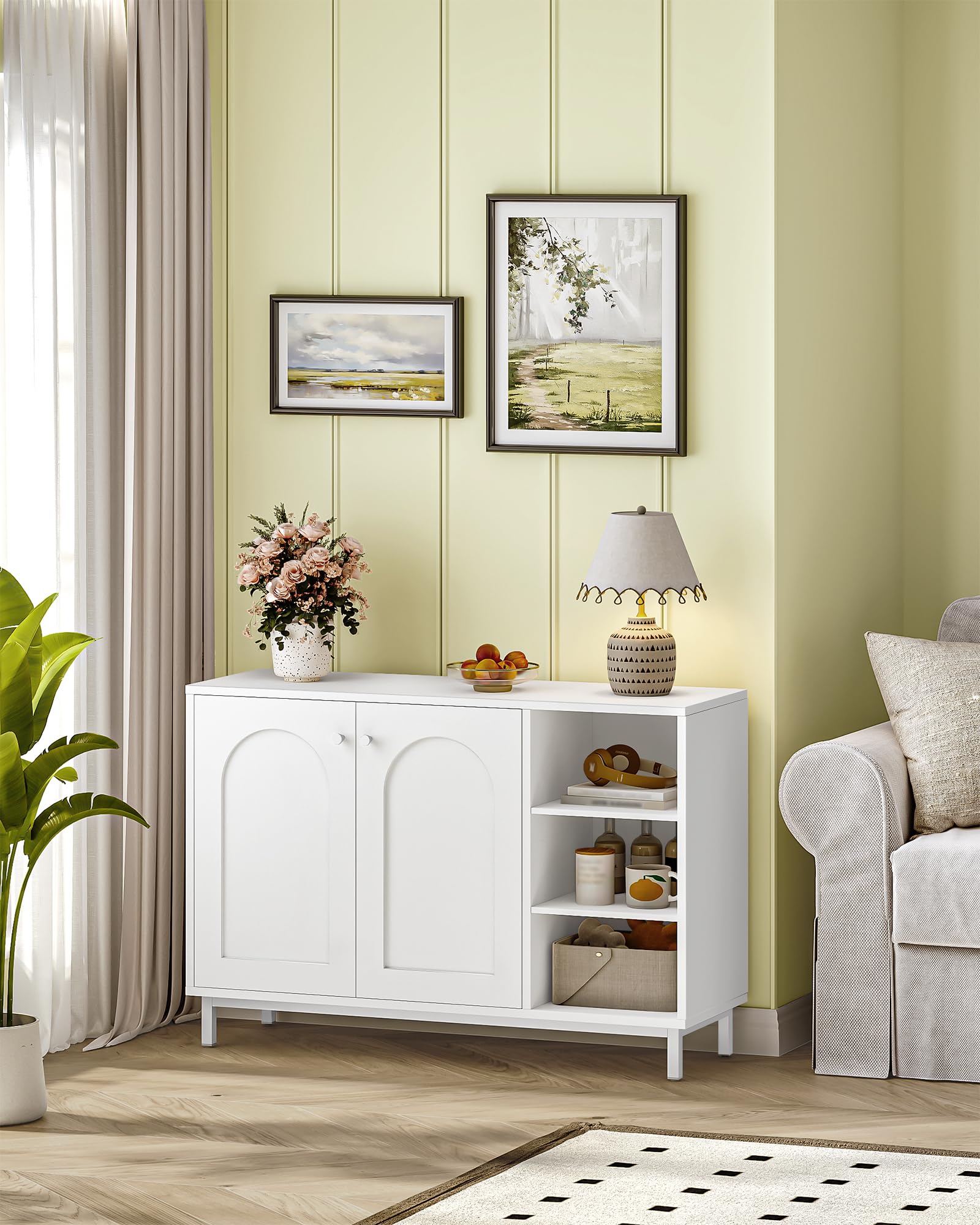 Hzuaneri Mueble de Baño, Armario de Almacenaje, con 3 Estantes Abiertos Ajustables y 2 Puertas, Gran Capacidad de Almacenaje, para Baño, Salón, Entrada, Cocina, Blanco SC10203W