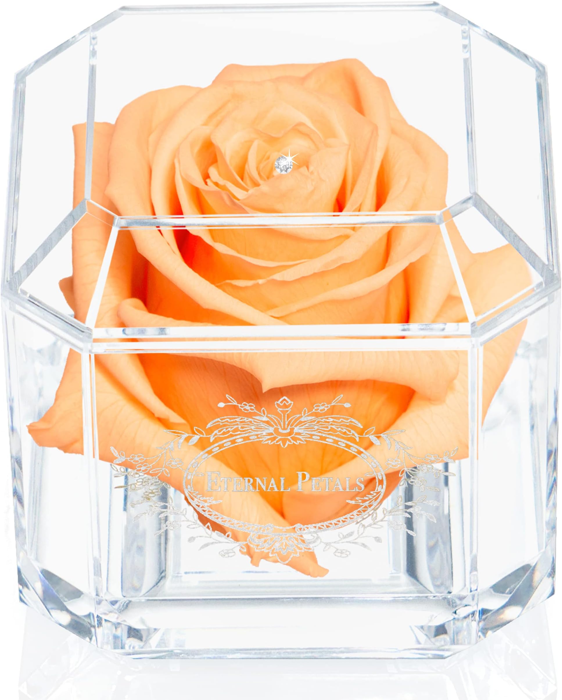 – Eternal Petals A Real Rose That Lasts A Year - White Gold Solo with Swarovski Crystal (Peach)