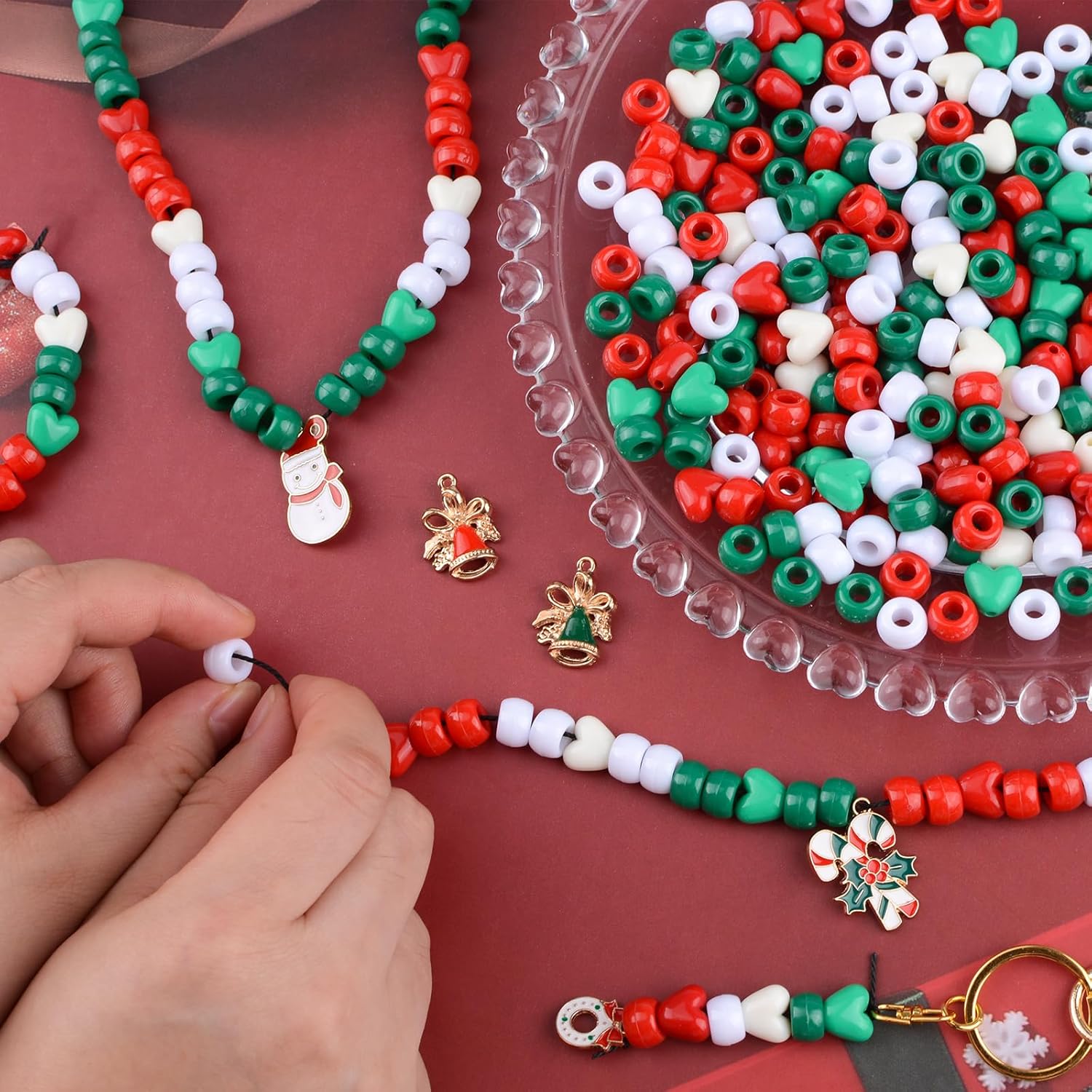 24 Set Christmas Beads for Keychain Making,Colorful Xmas Beaded Set Keychain DIY Craft Kit Jewelry Supplie for Bracelet Necklace Making